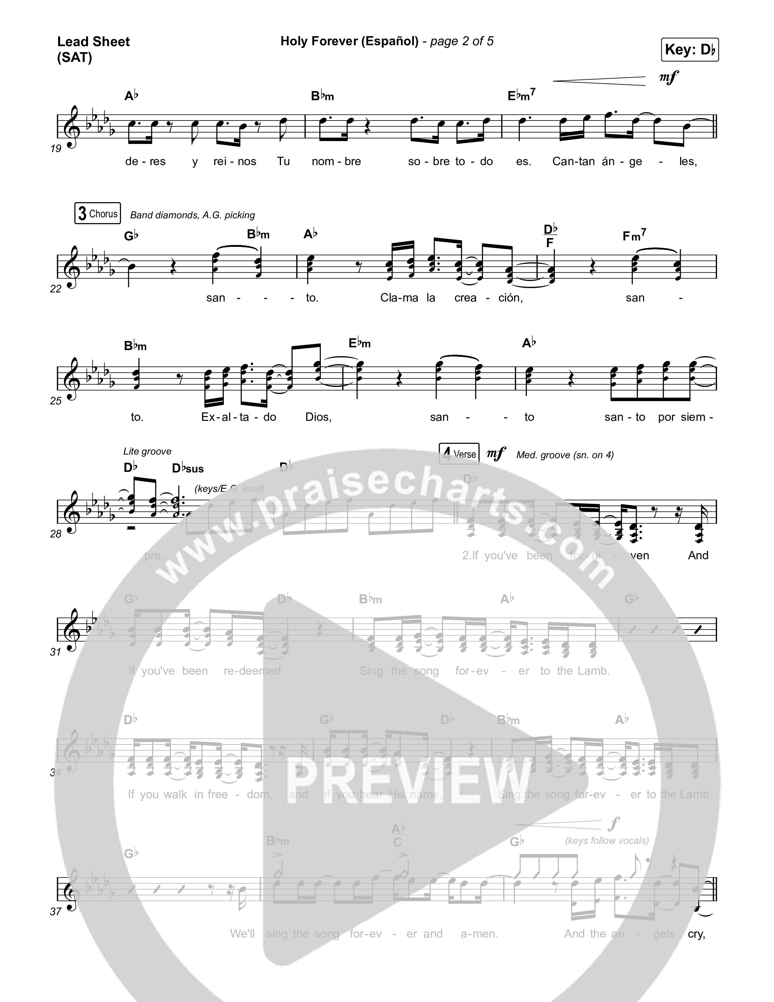 Holy Forever (Español) Lead Sheet (SAT) (Chris Tomlin / Miel San Marcos)