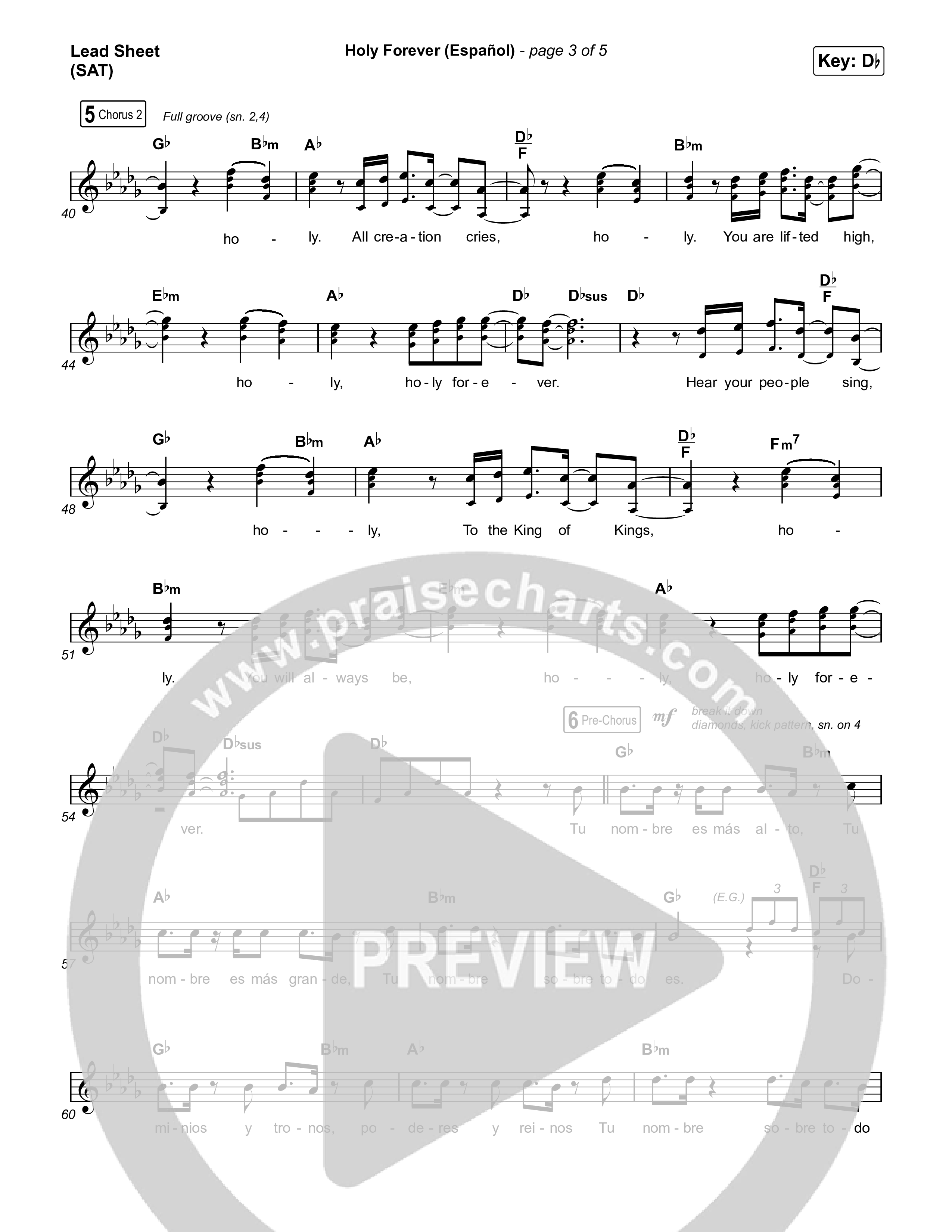 Holy Forever (Español) Lead Sheet (SAT) (Chris Tomlin / Miel San Marcos)