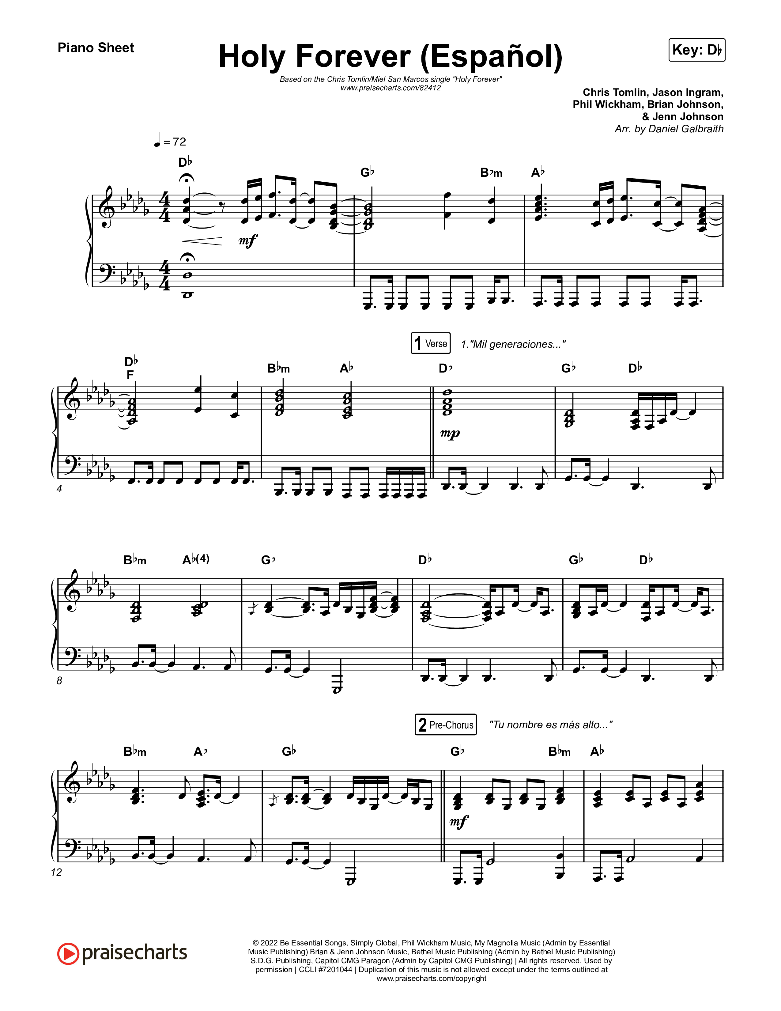 Holy Forever (Español) Piano Sheet (Chris Tomlin / Miel San Marcos)