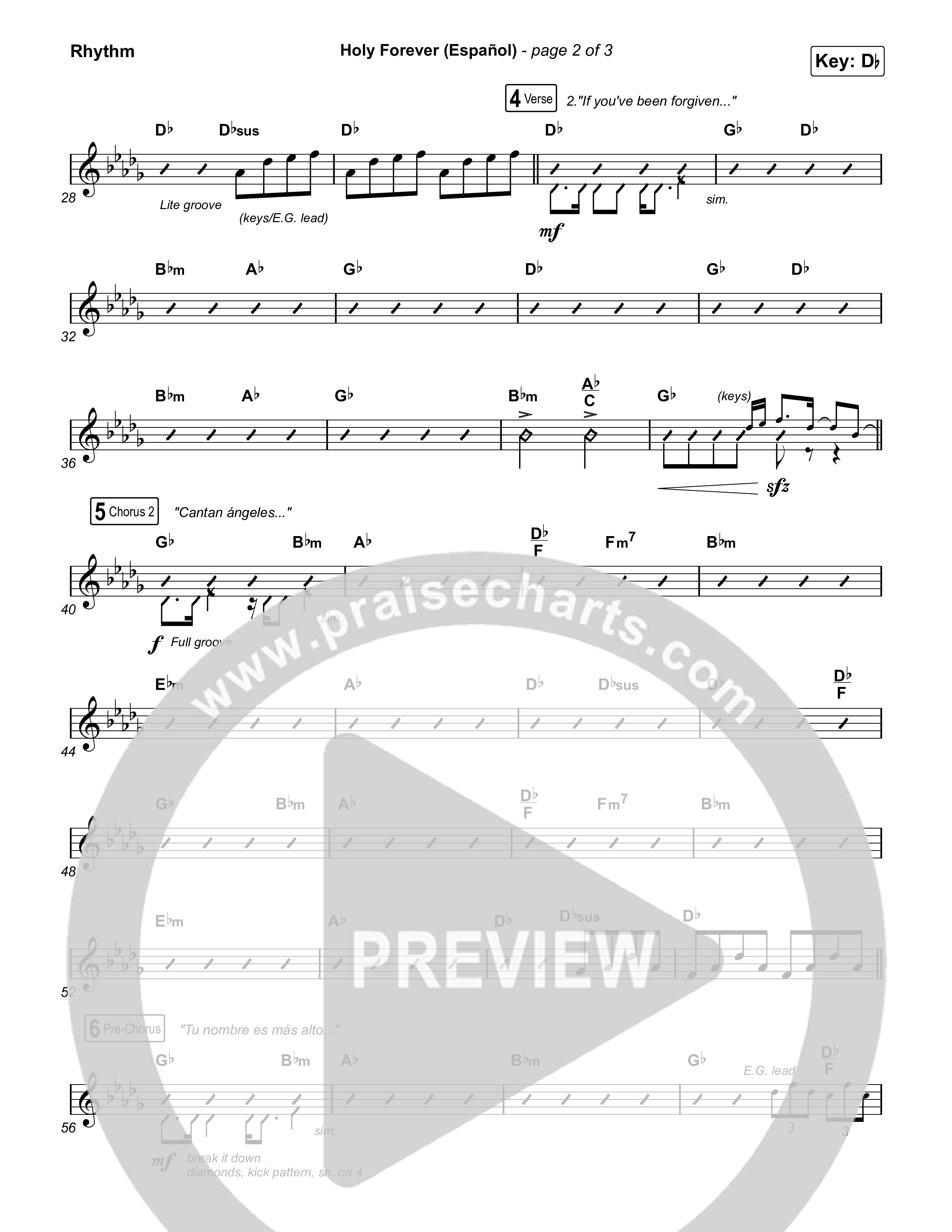 Holy Forever (Español) Rhythm Chart (Chris Tomlin / Miel San Marcos)