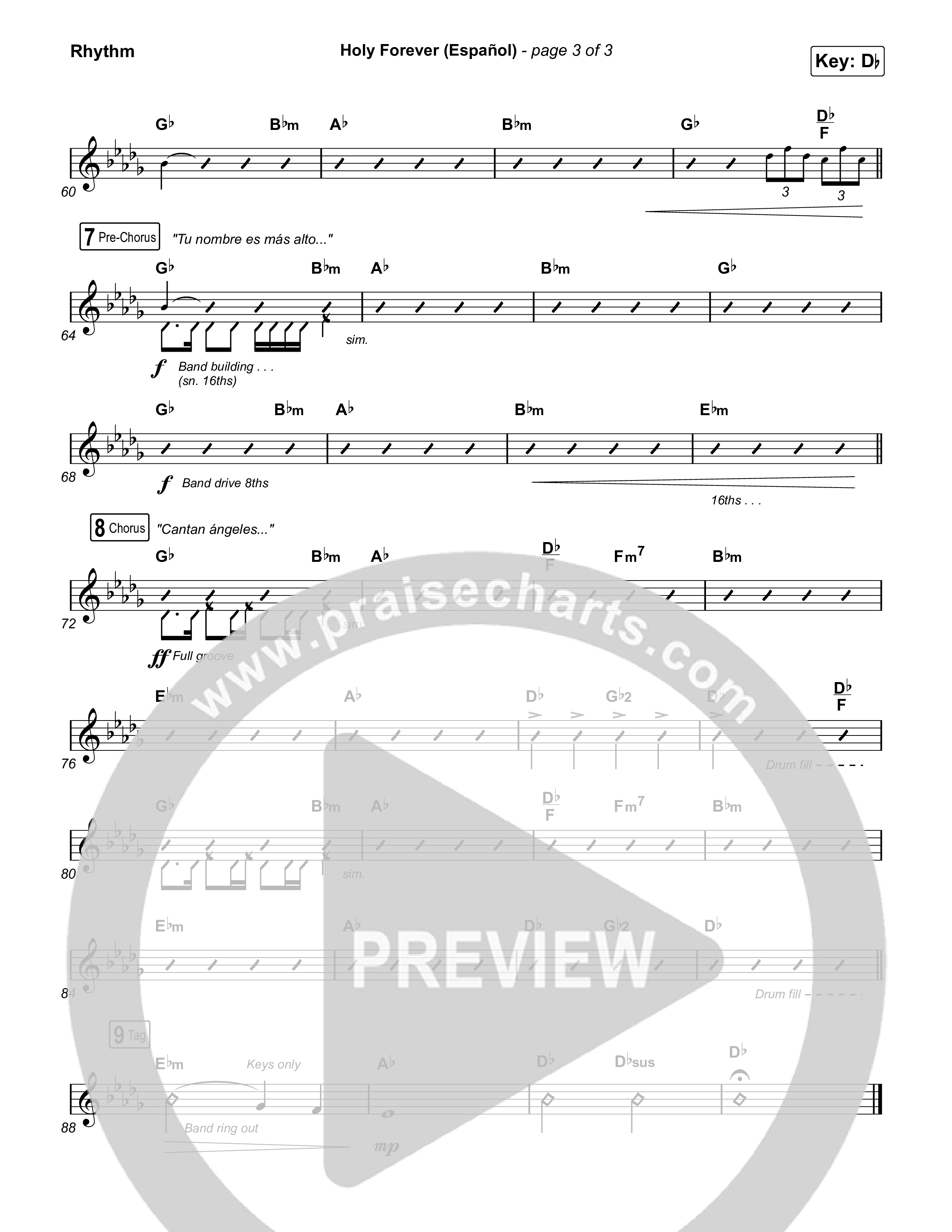 Holy Forever (Español) Rhythm Chart (Chris Tomlin / Miel San Marcos)