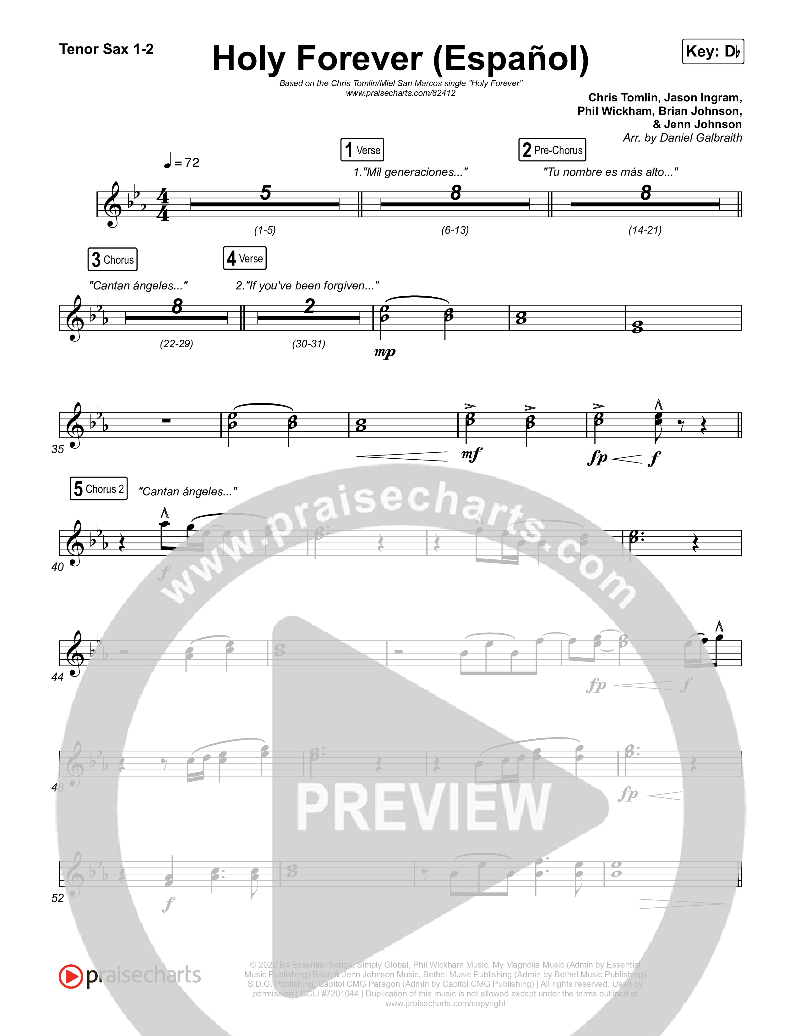 Holy Forever (Español) Tenor Sax 1,2 (Chris Tomlin / Miel San Marcos)