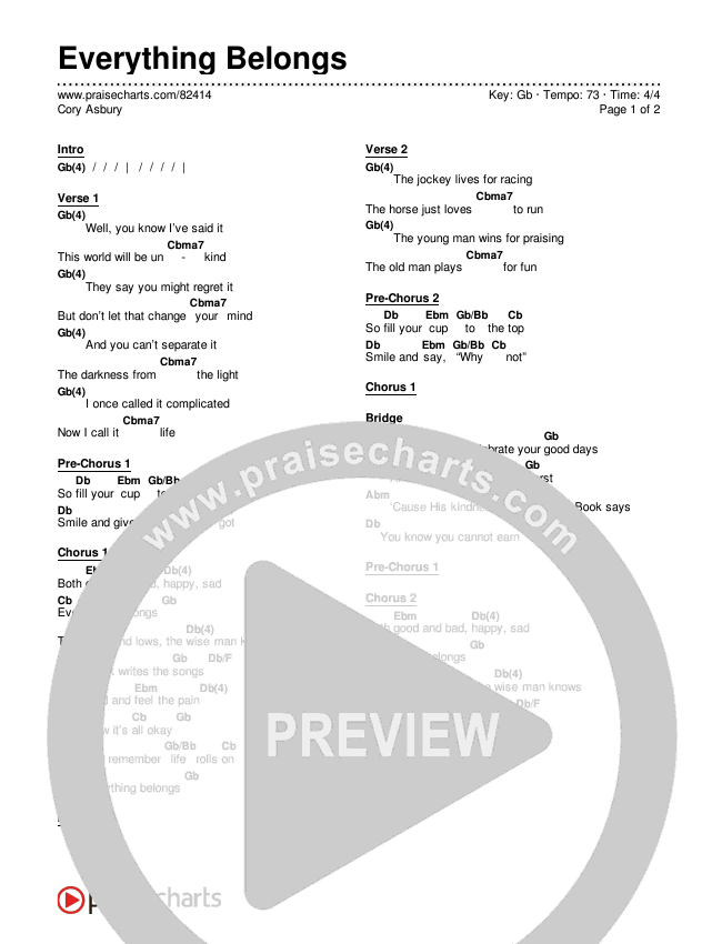 Everything Belongs Chords & Lyrics (Cory Asbury)