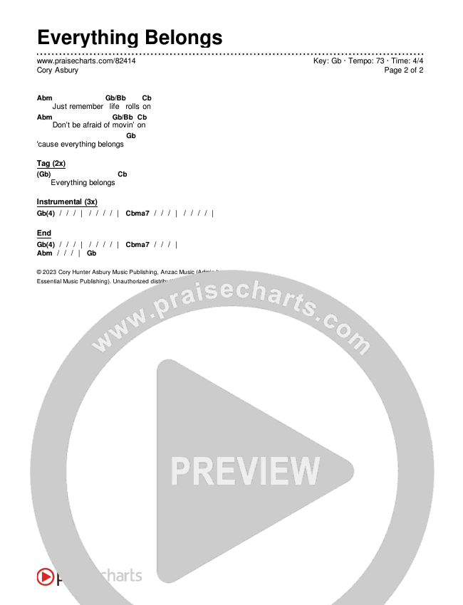 Everything Belongs Chords & Lyrics (Cory Asbury)
