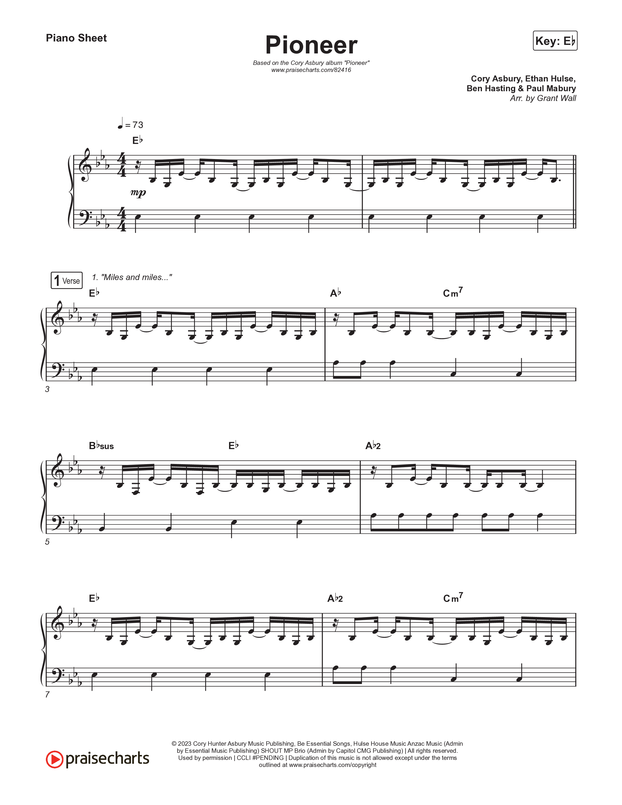 Pioneer Piano Sheet (Cory Asbury)