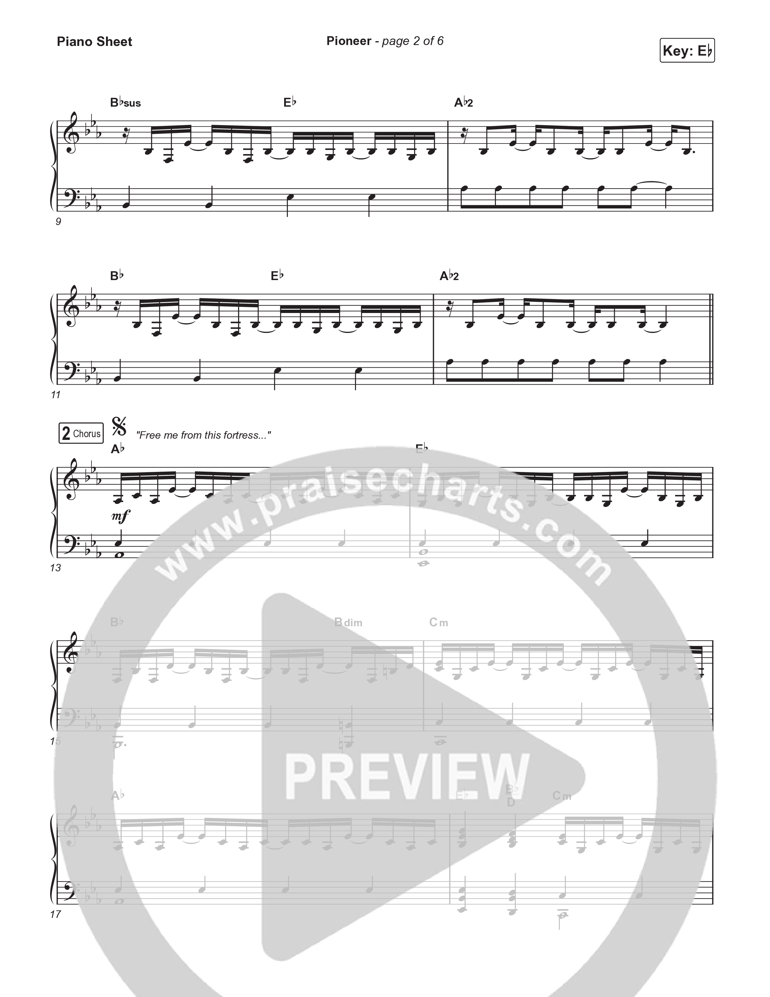 Pioneer Piano Sheet (Cory Asbury)