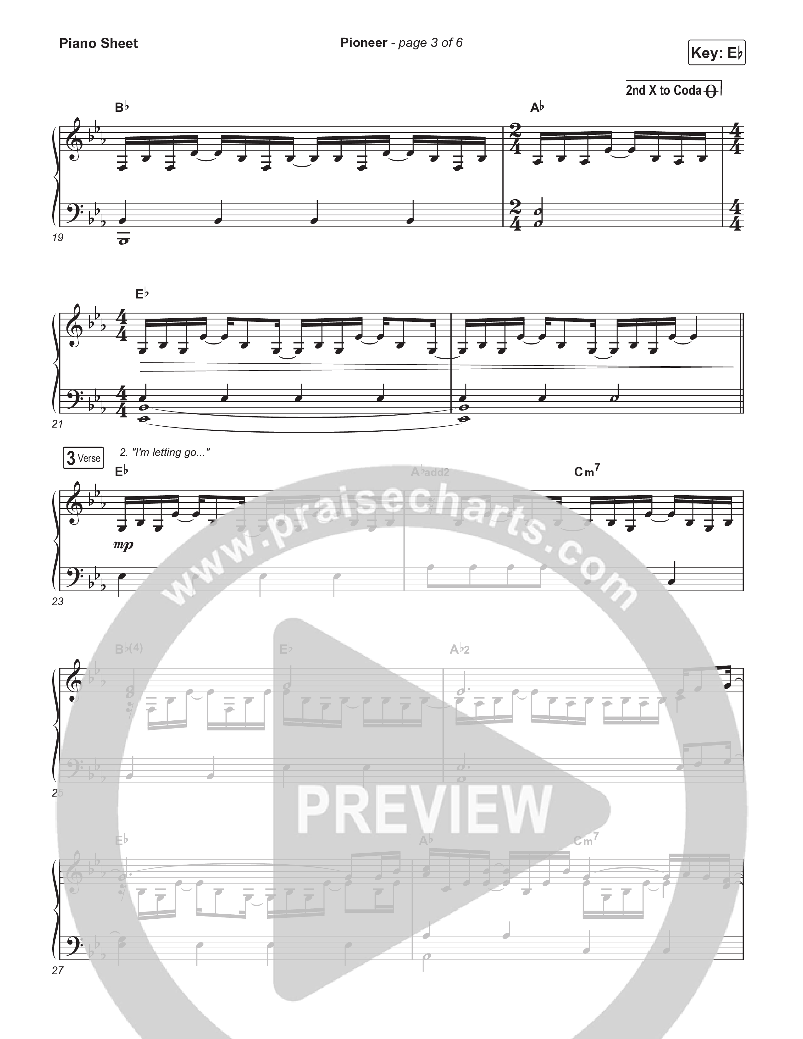 Pioneer Piano Sheet (Cory Asbury)