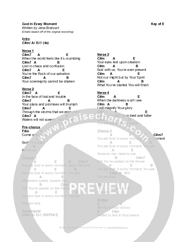 God In Every Moment Chord Chart (Jena Brancart)
