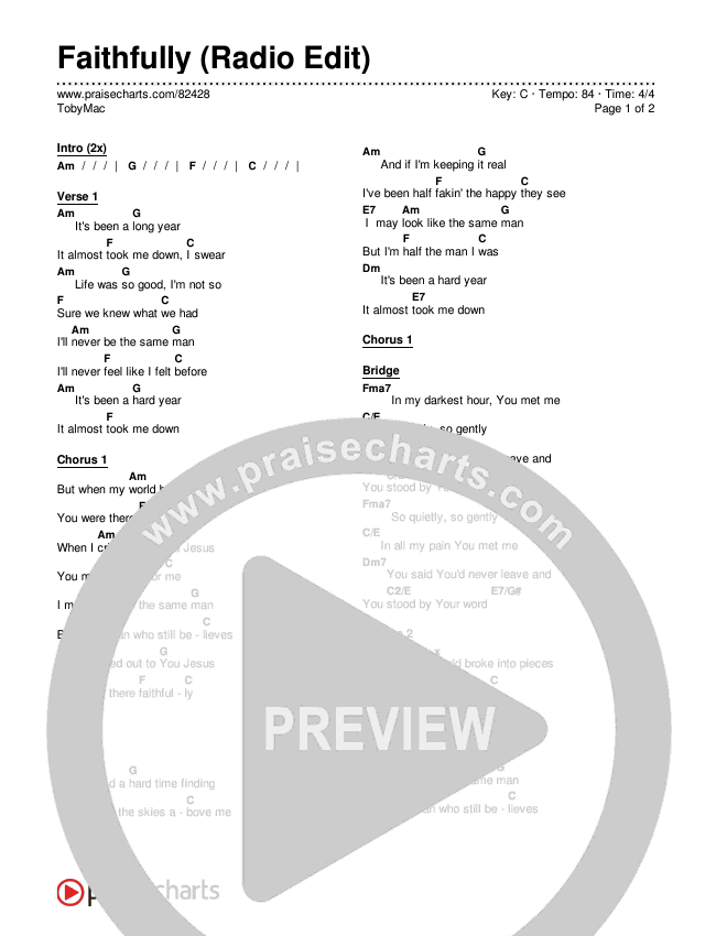 Faithfully (Radio Edit) Chords & Lyrics (TobyMac)