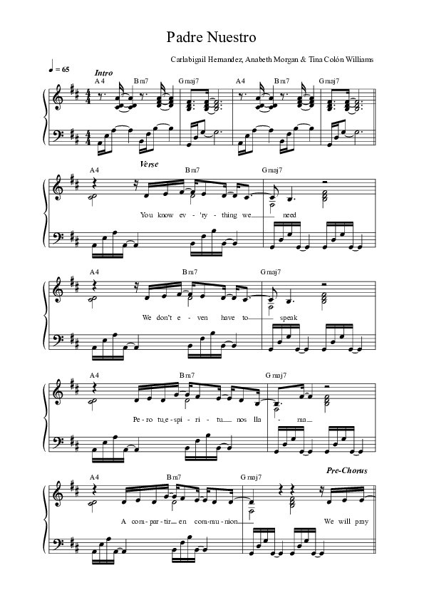 Padre Nuestro (Live) Lead Sheet Melody (Vineyard Worship / Carlabigail Hernandez / Adoración Viña (Vineyard en Español))