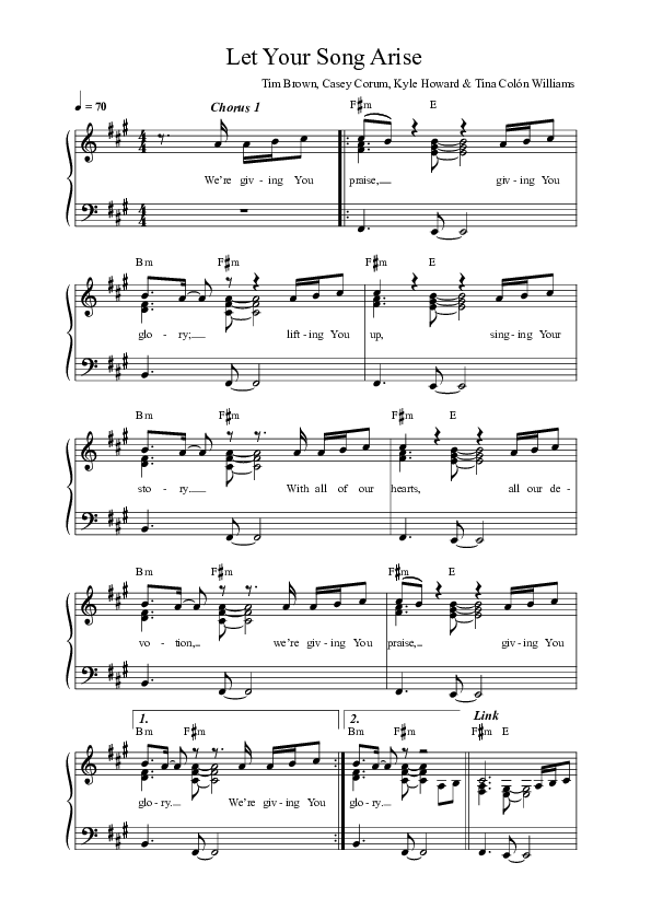 Let Your Song Arise (Live) Lead Sheet Melody (Vineyard Worship / Tina Colon Williams / Kyle Howard)