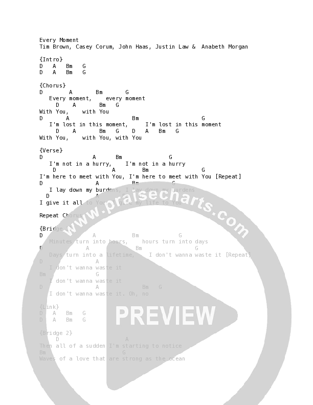 Every Moment (Live) Chord Chart (Vineyard Worship / Anabeth Morgan)