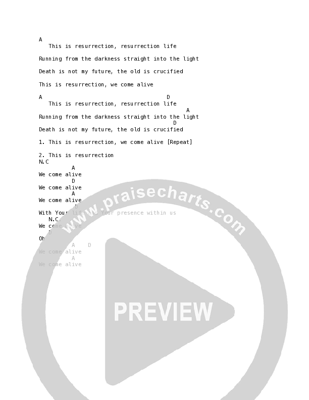 We Come Alive (Live) Chord Chart (Vineyard Worship / Paul Cullen)