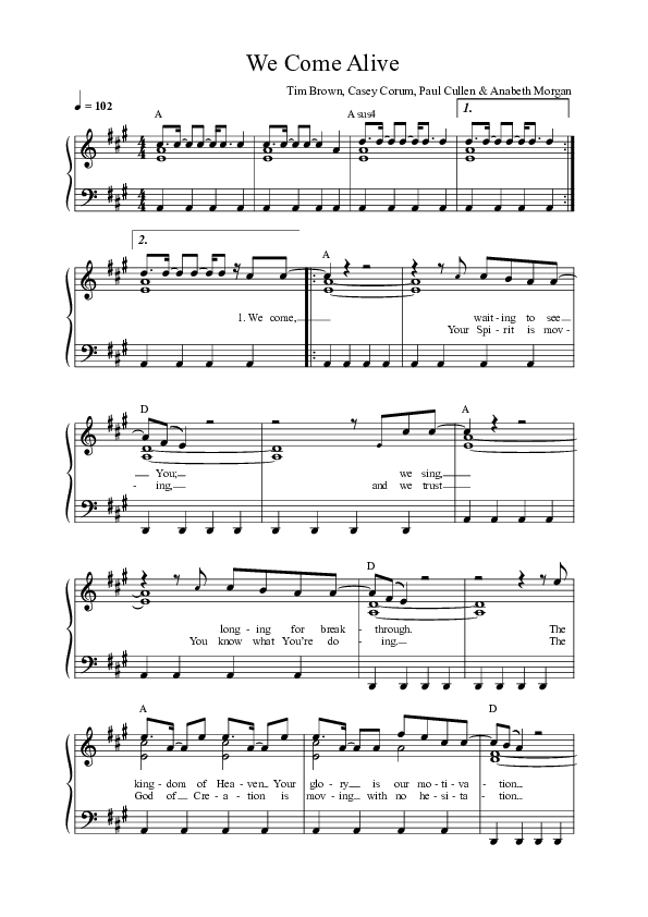 We Come Alive (Live) Lead Sheet Melody (Vineyard Worship / Paul Cullen)