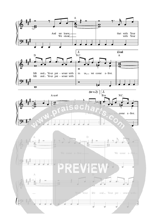 We Come Alive (Live) Lead Sheet Melody (Vineyard Worship / Paul Cullen)