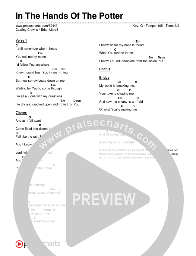In The Hands Of The Potter Chords & Lyrics (Casting Crowns / Brian Littrell)