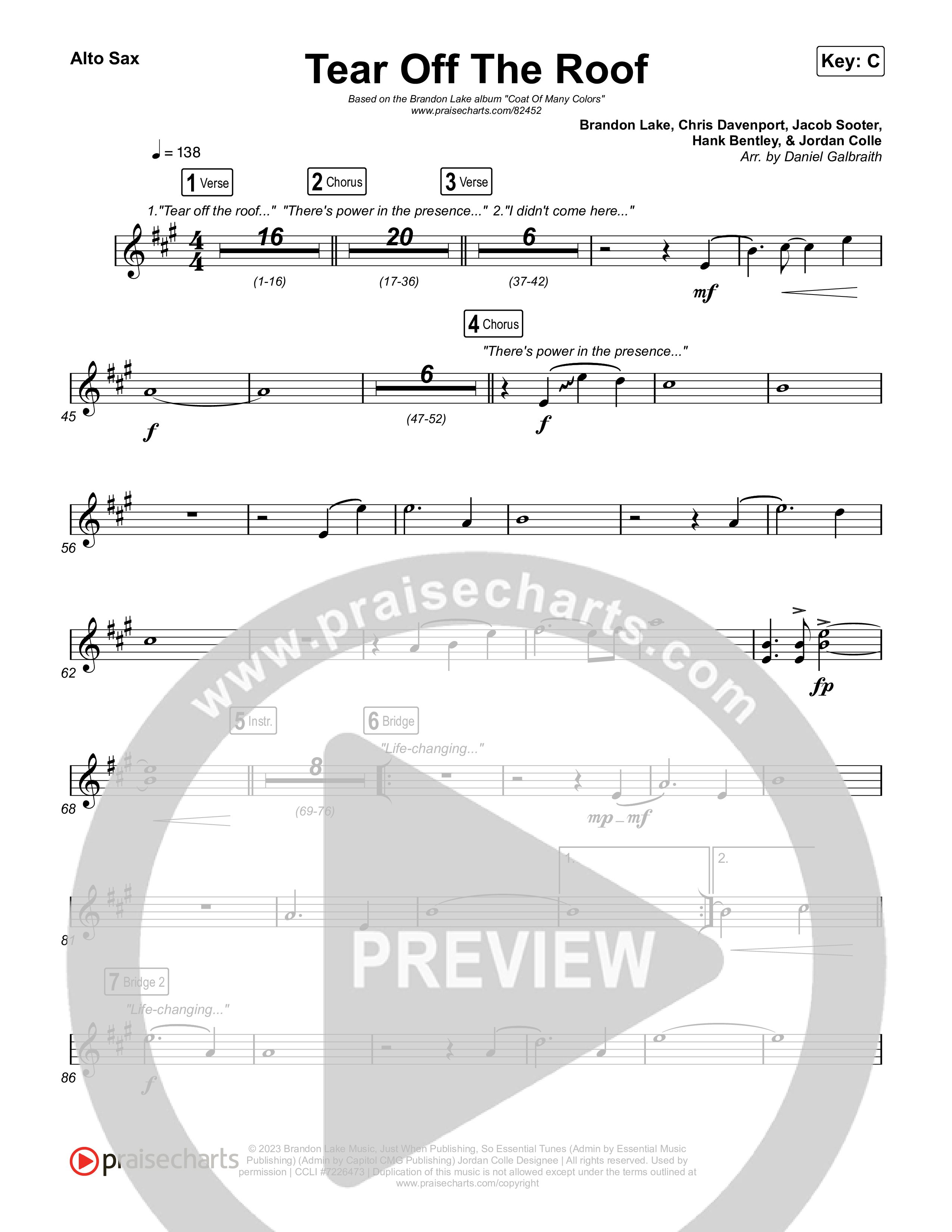 Tear Off The Roof Alto Sax (Brandon Lake)