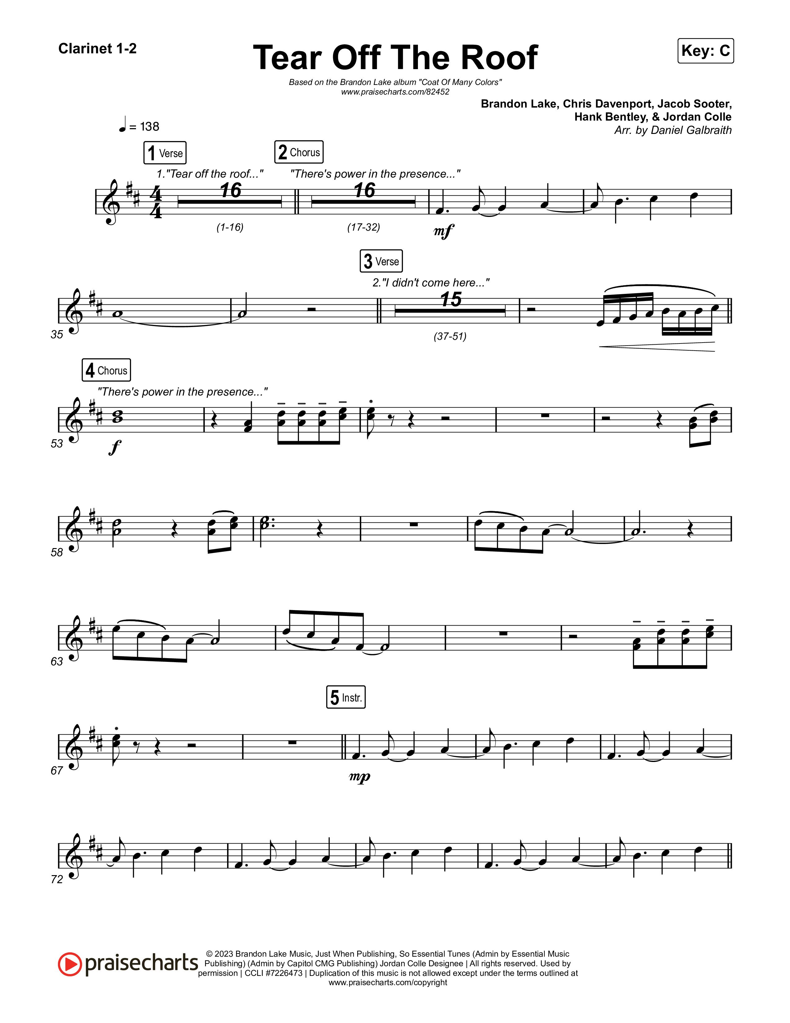 Tear Off The Roof Clarinet 1,2 (Brandon Lake)