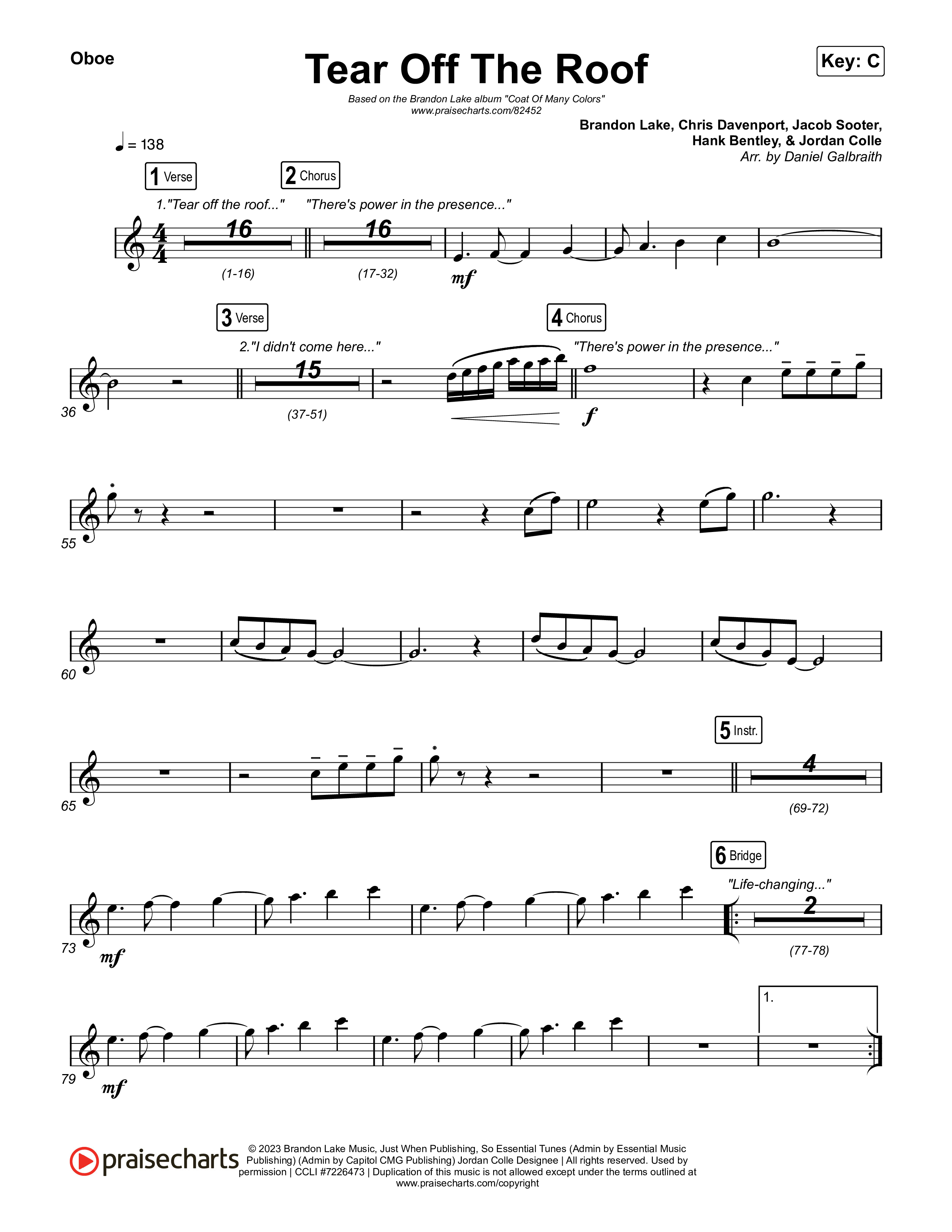 Tear Off The Roof Oboe (Brandon Lake)