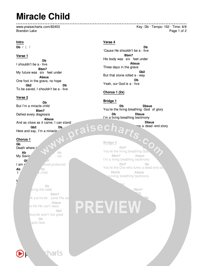 Miracle Child Chords & Lyrics (Brandon Lake)