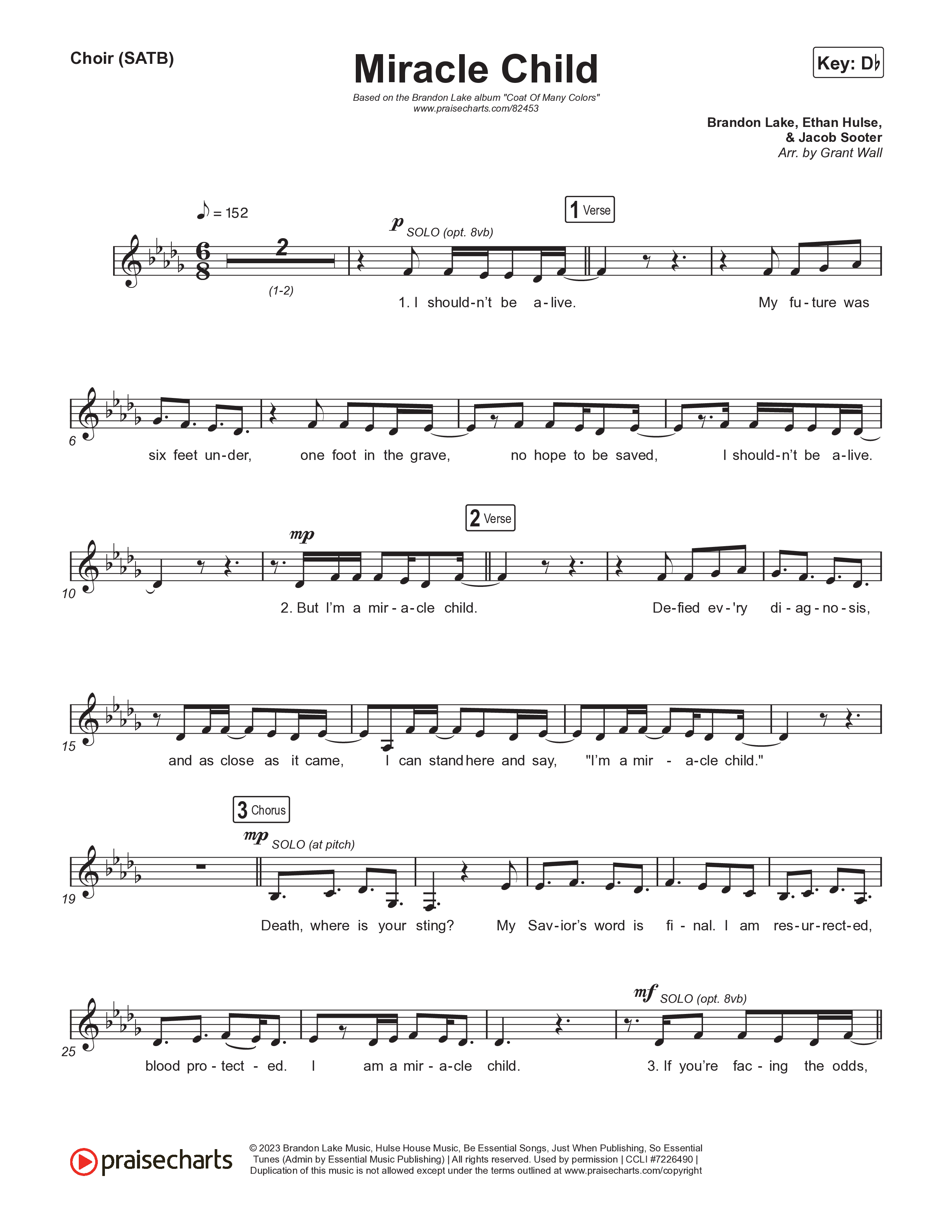 Miracle Child Choir Sheet (SATB) (Brandon Lake)