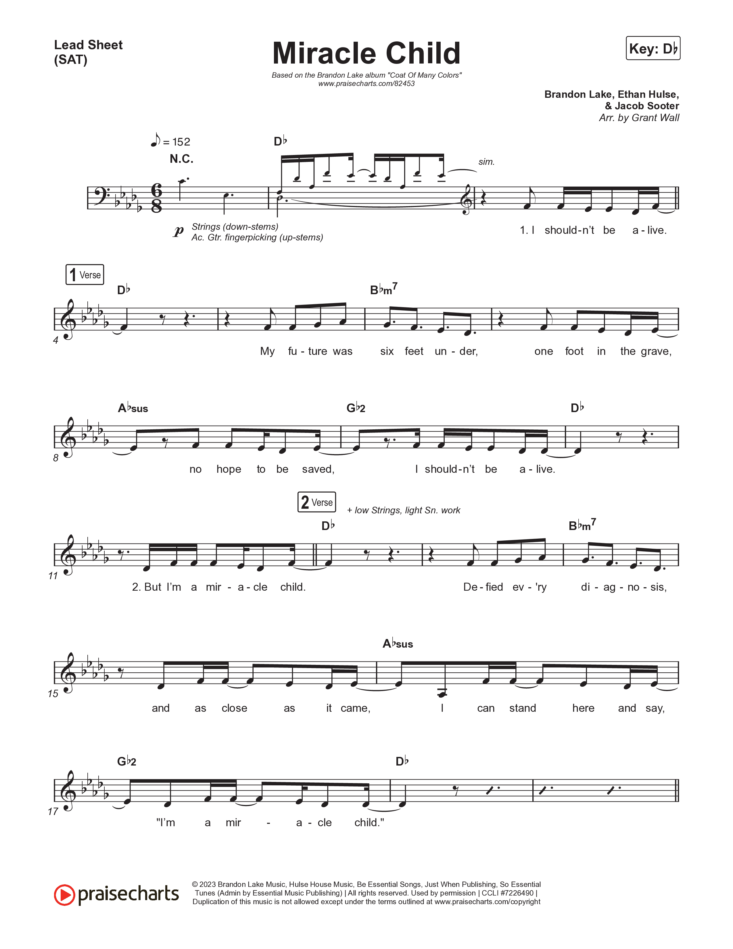 Miracle Child Lead Sheet (SAT) (Brandon Lake)