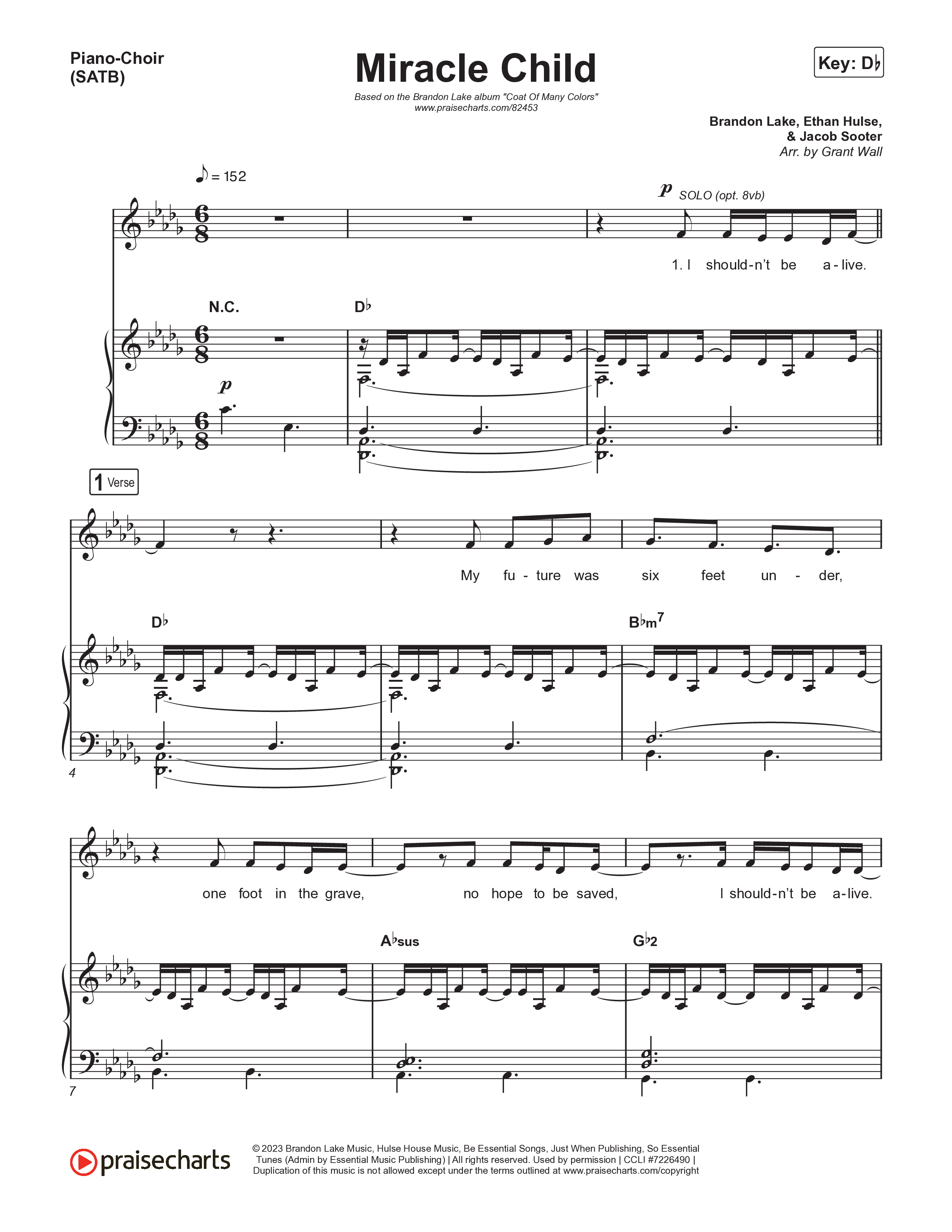 Miracle Child Piano/Vocal (SATB) (Brandon Lake)