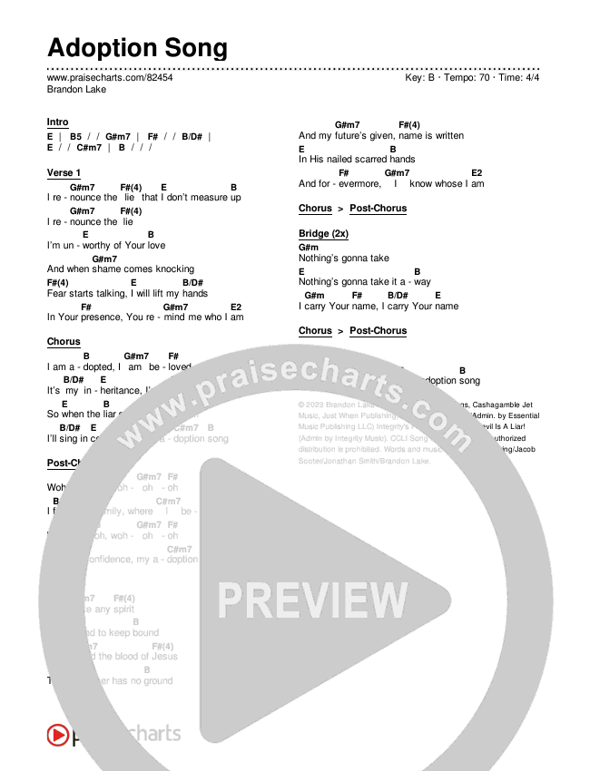 Adoption Song Chords & Lyrics (Brandon Lake)