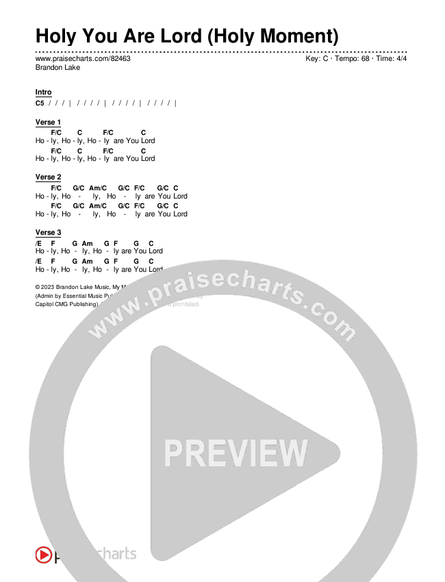 Holy You Are Lord (Holy Moment) Chords & Lyrics (Brandon Lake)