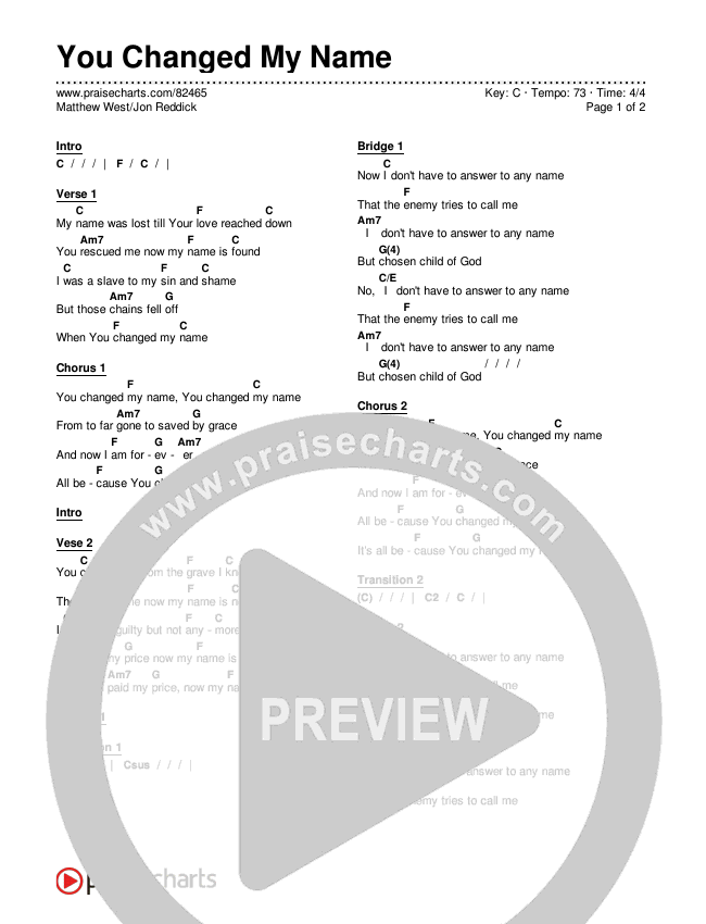 You Changed My Name Chords & Lyrics (Matthew West / Jon Reddick)