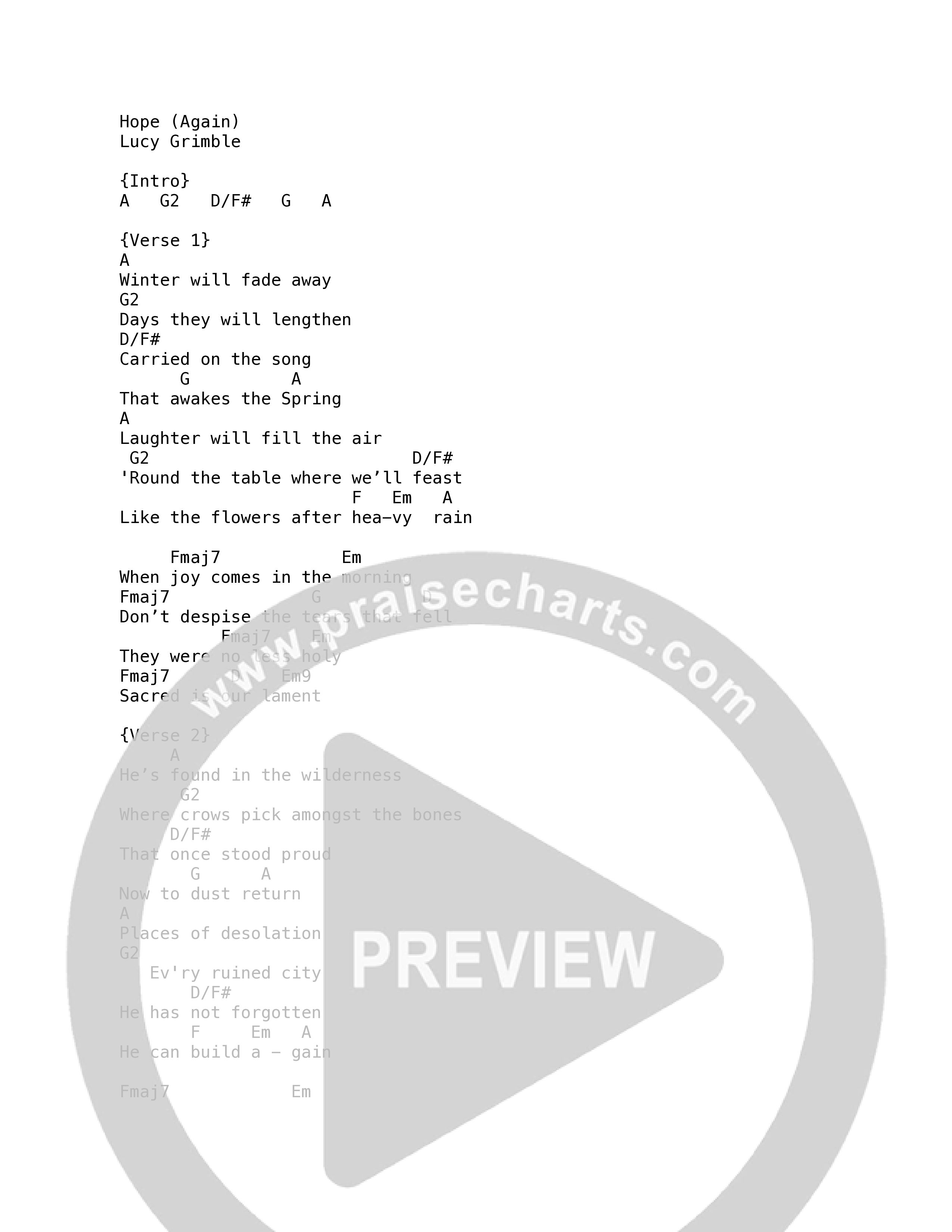Hope (Again) Chord Chart (Lucy Grimble)