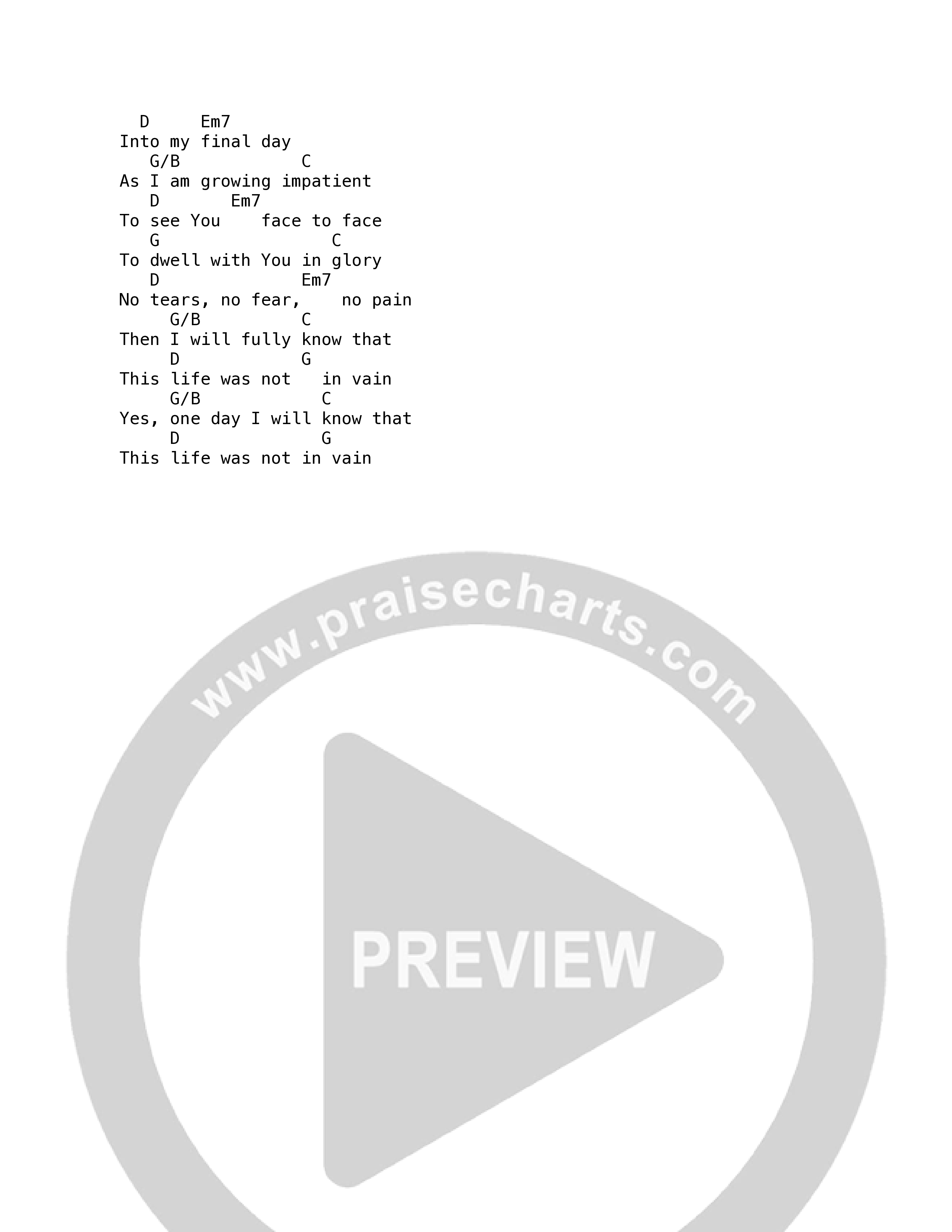 Not In Vain Chord Chart (Lucy Grimble)