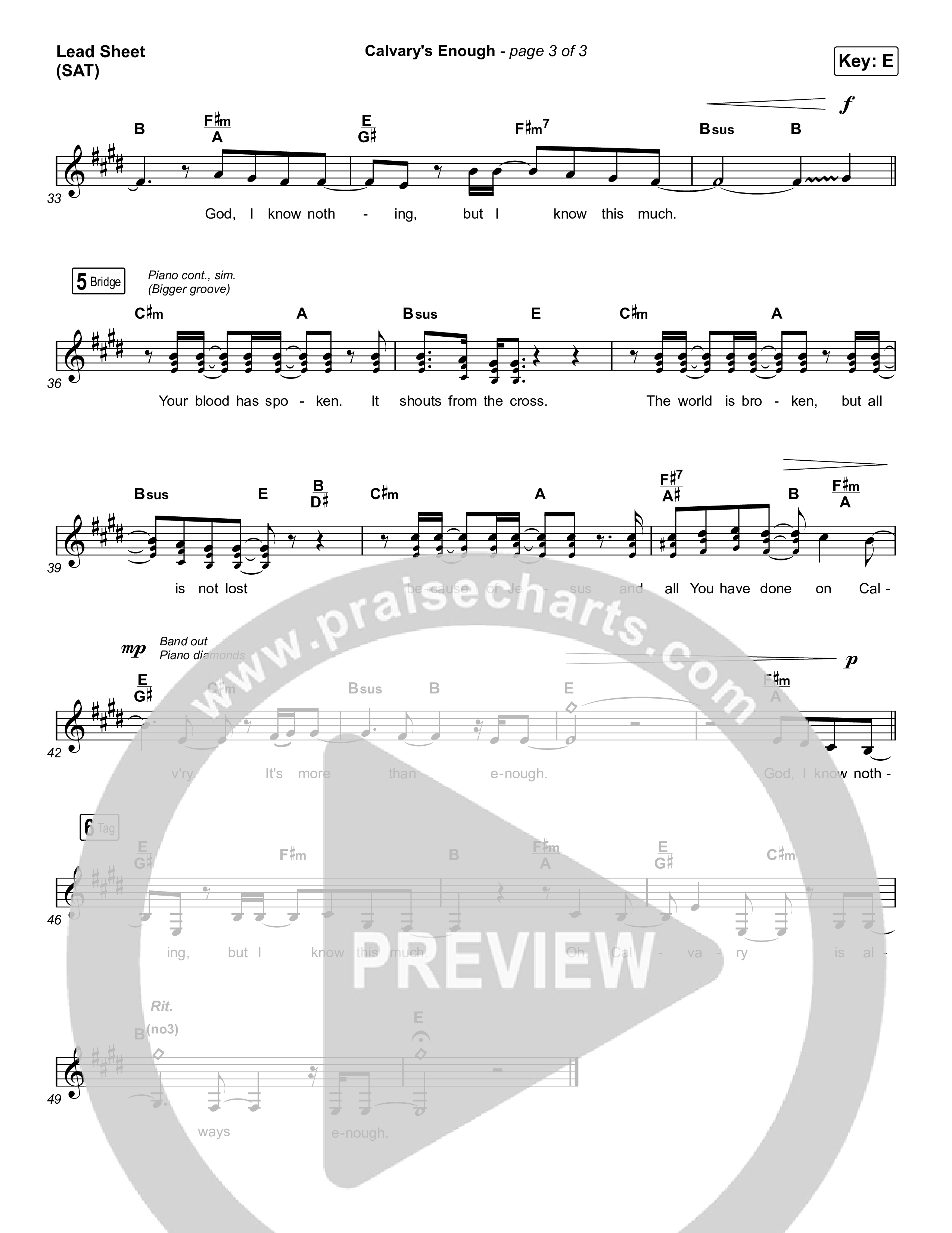 Calvary's Enough Lead Sheet (SAT) (Brooke Ligertwood)