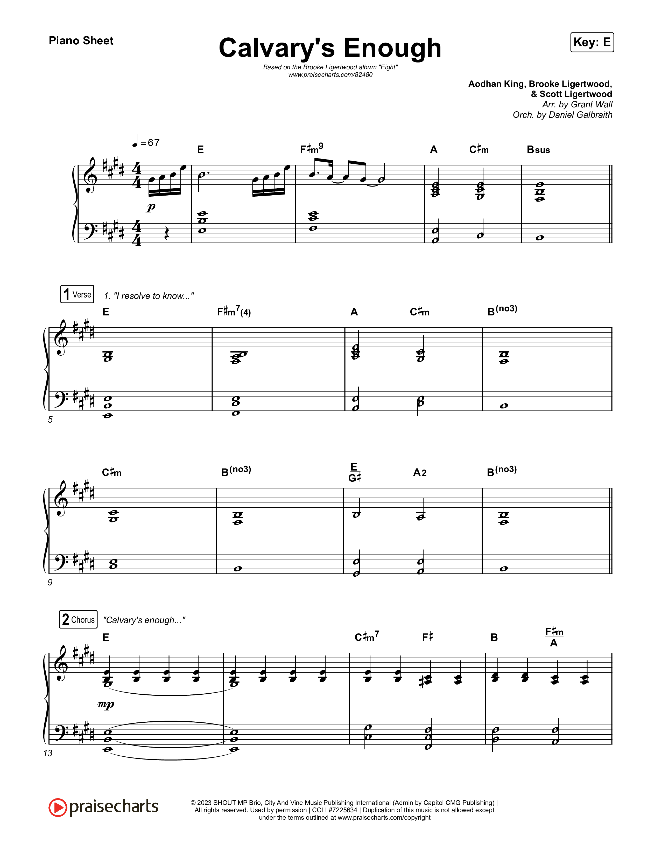 Calvary's Enough Piano Sheet (Brooke Ligertwood)