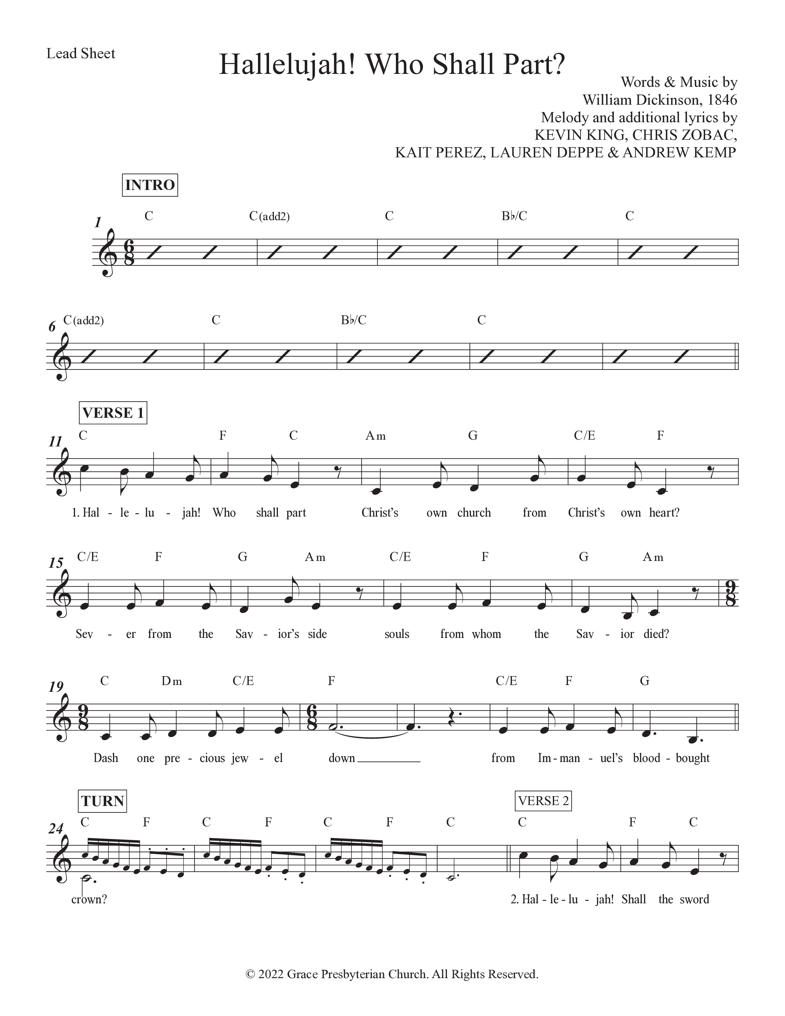 Hallelujah Who Shall Part Lead Sheet Melody (Grace Worship)
