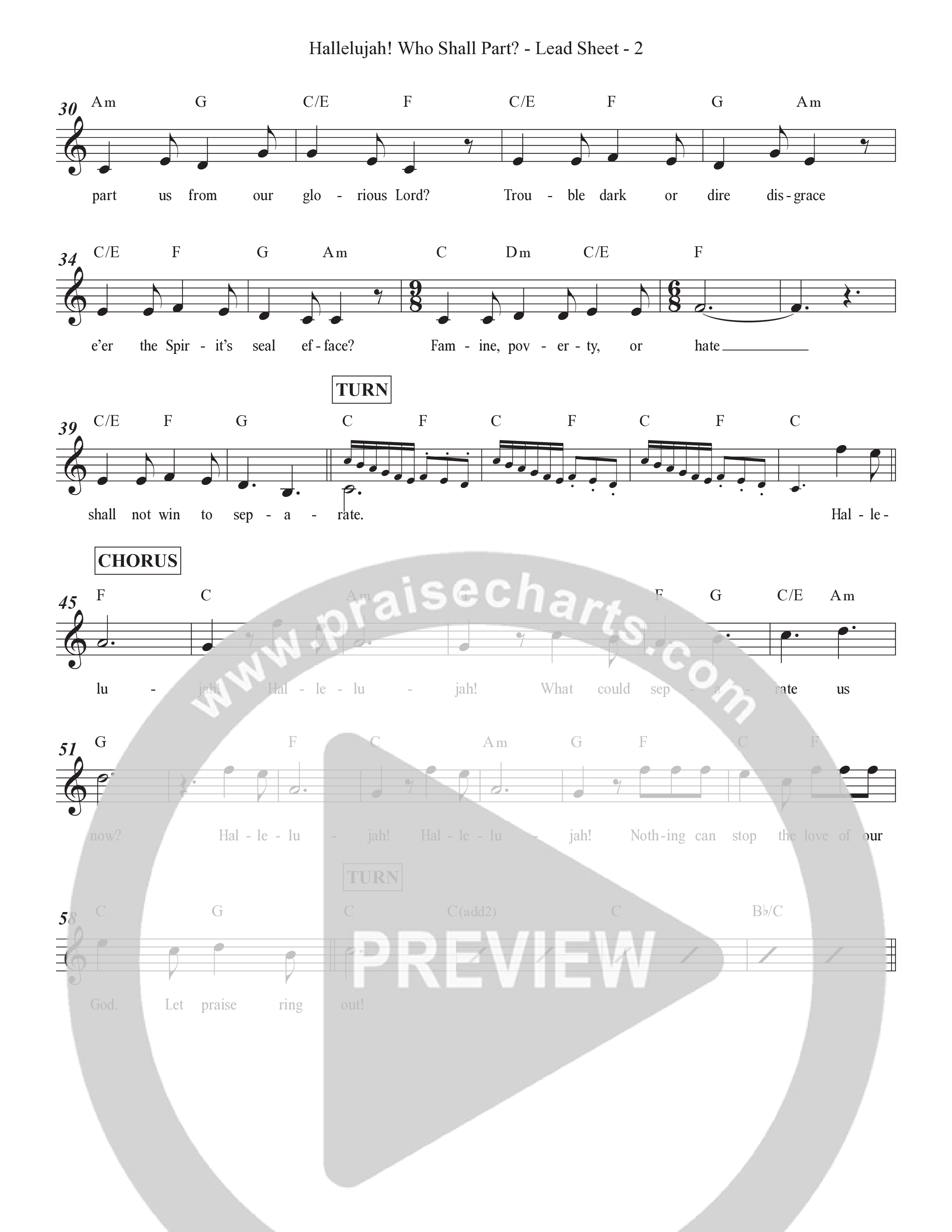Hallelujah Who Shall Part Lead Sheet Melody (Grace Worship)
