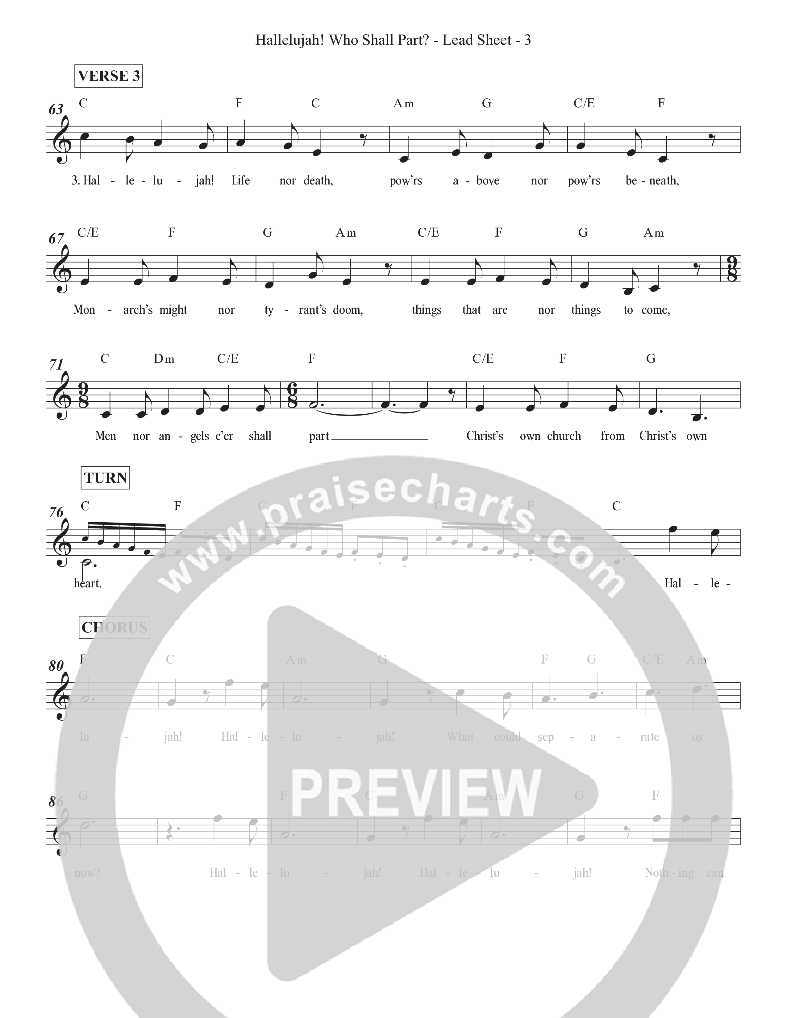 Hallelujah Who Shall Part Lead Sheet Melody (Grace Worship)