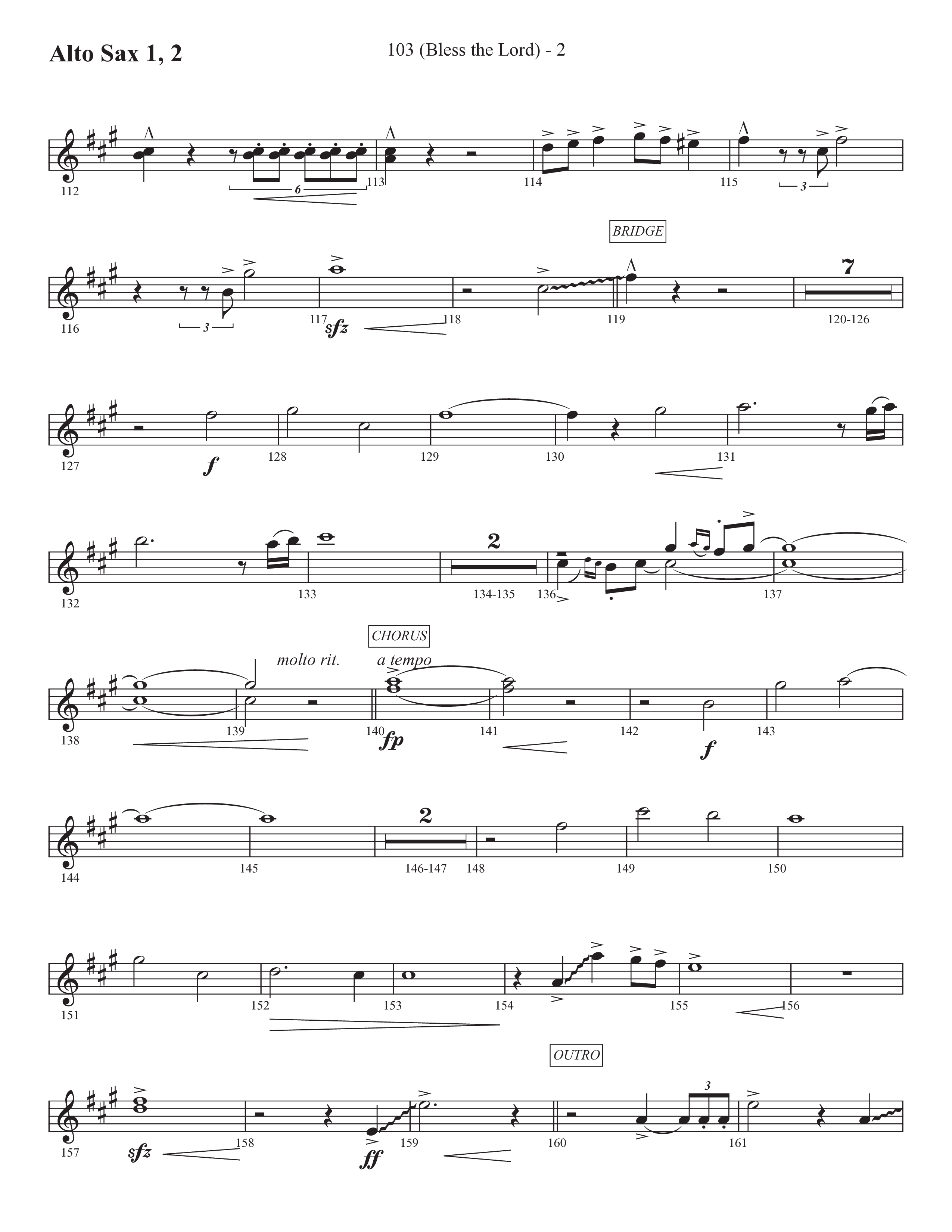 103 (Bless The Lord) (Choral Anthem SATB) Alto Sax 1/2 (Prestonwood Worship / Prestonwood Choir / Arr. Michael Neale / Orch. Carson Wagner)