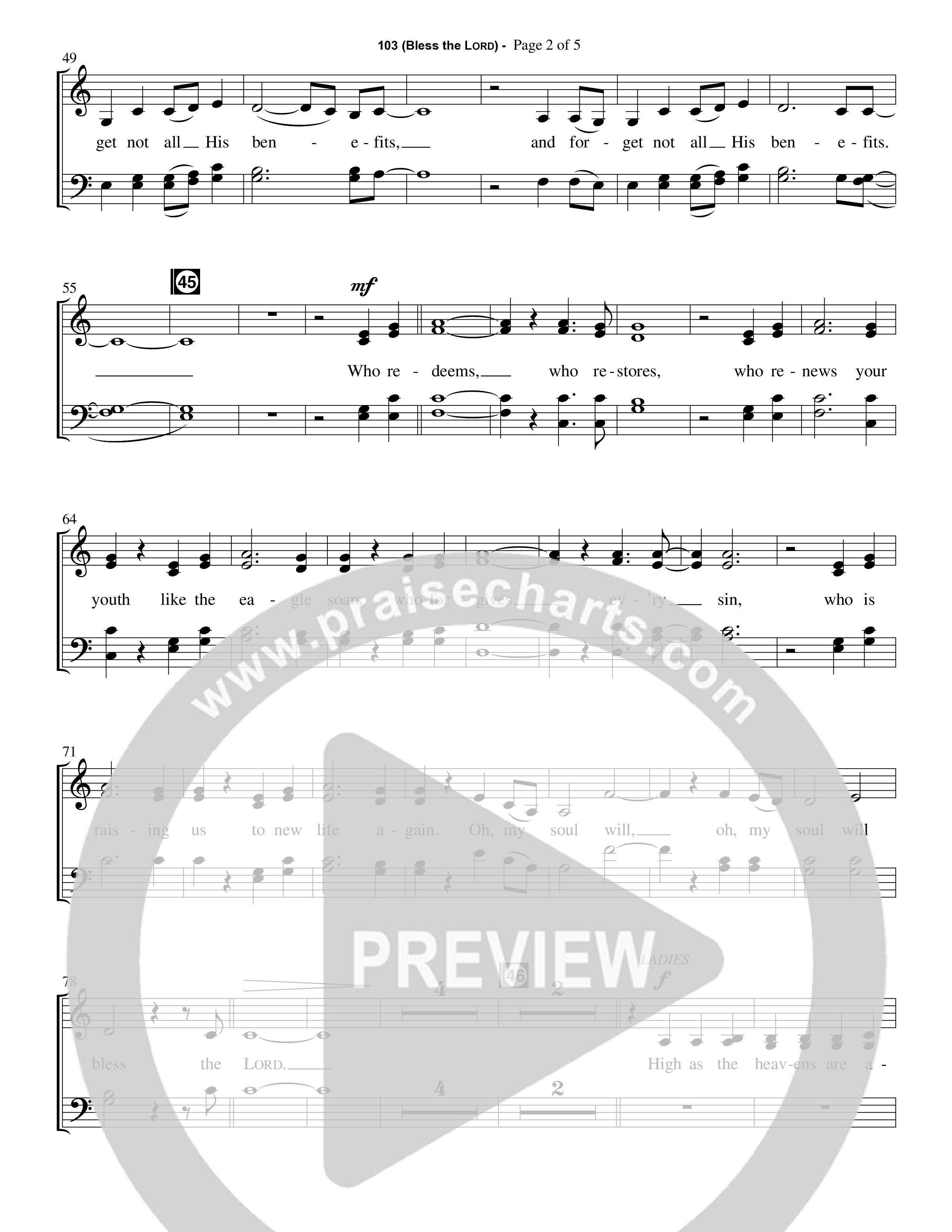 103 (Bless The Lord) (Choral Anthem SATB) Choir Sheet CH (Prestonwood Worship / Prestonwood Choir / Arr. Michael Neale / Orch. Carson Wagner)