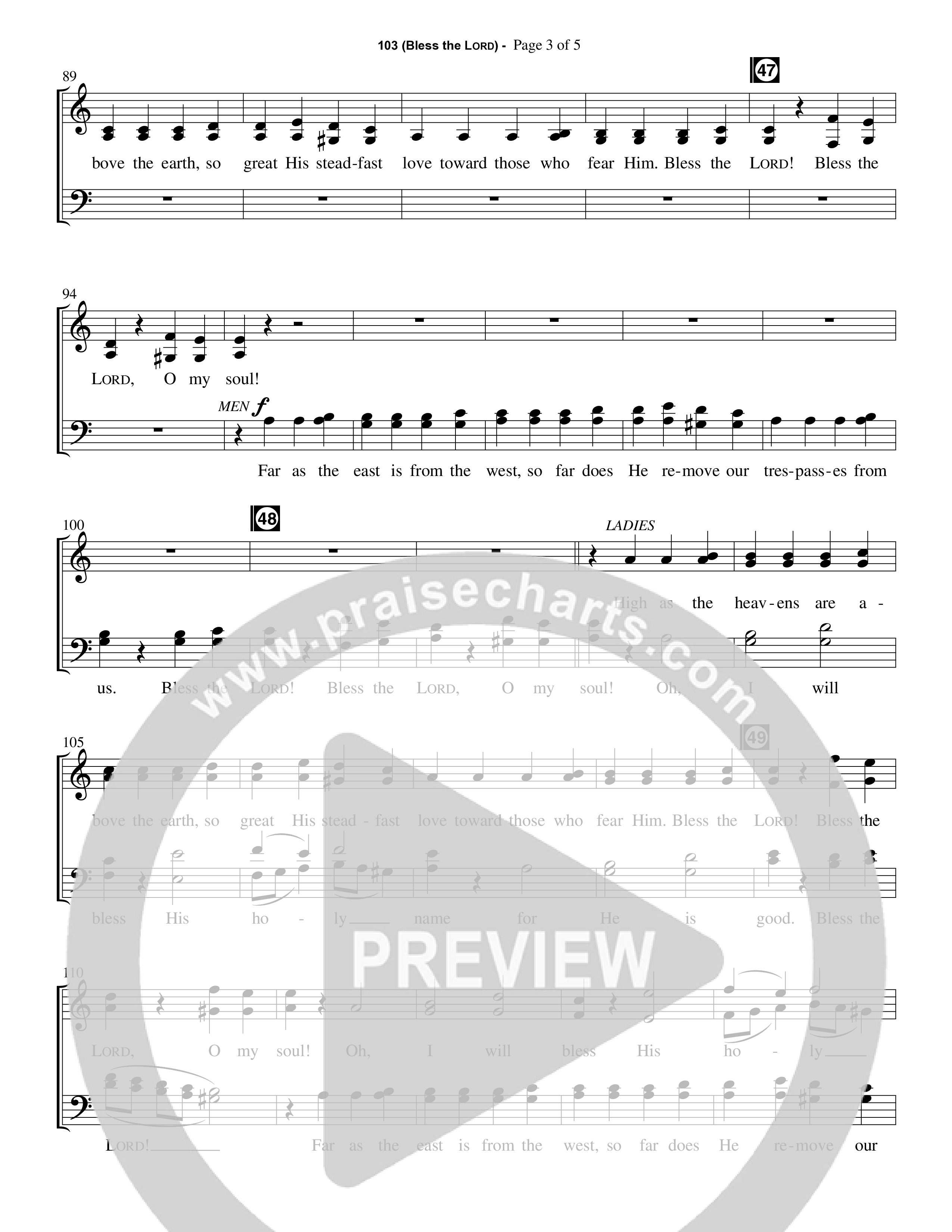 103 (Bless The Lord) (Choral Anthem SATB) Choir Sheet CH (Prestonwood Worship / Prestonwood Choir / Arr. Michael Neale / Orch. Carson Wagner)