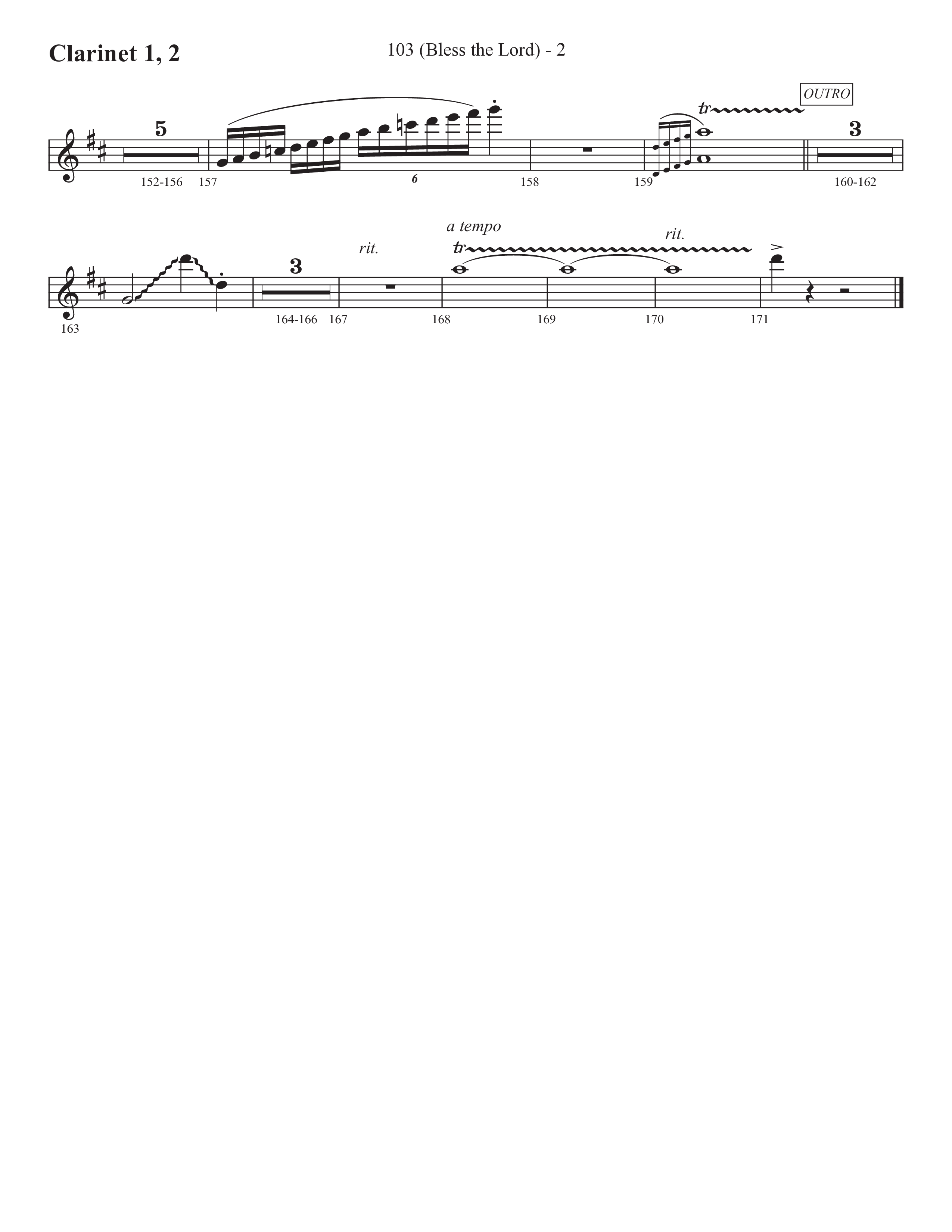 103 (Bless The Lord) (Choral Anthem SATB) Clarinet 1/2 (Prestonwood Worship / Prestonwood Choir / Arr. Michael Neale / Orch. Carson Wagner)