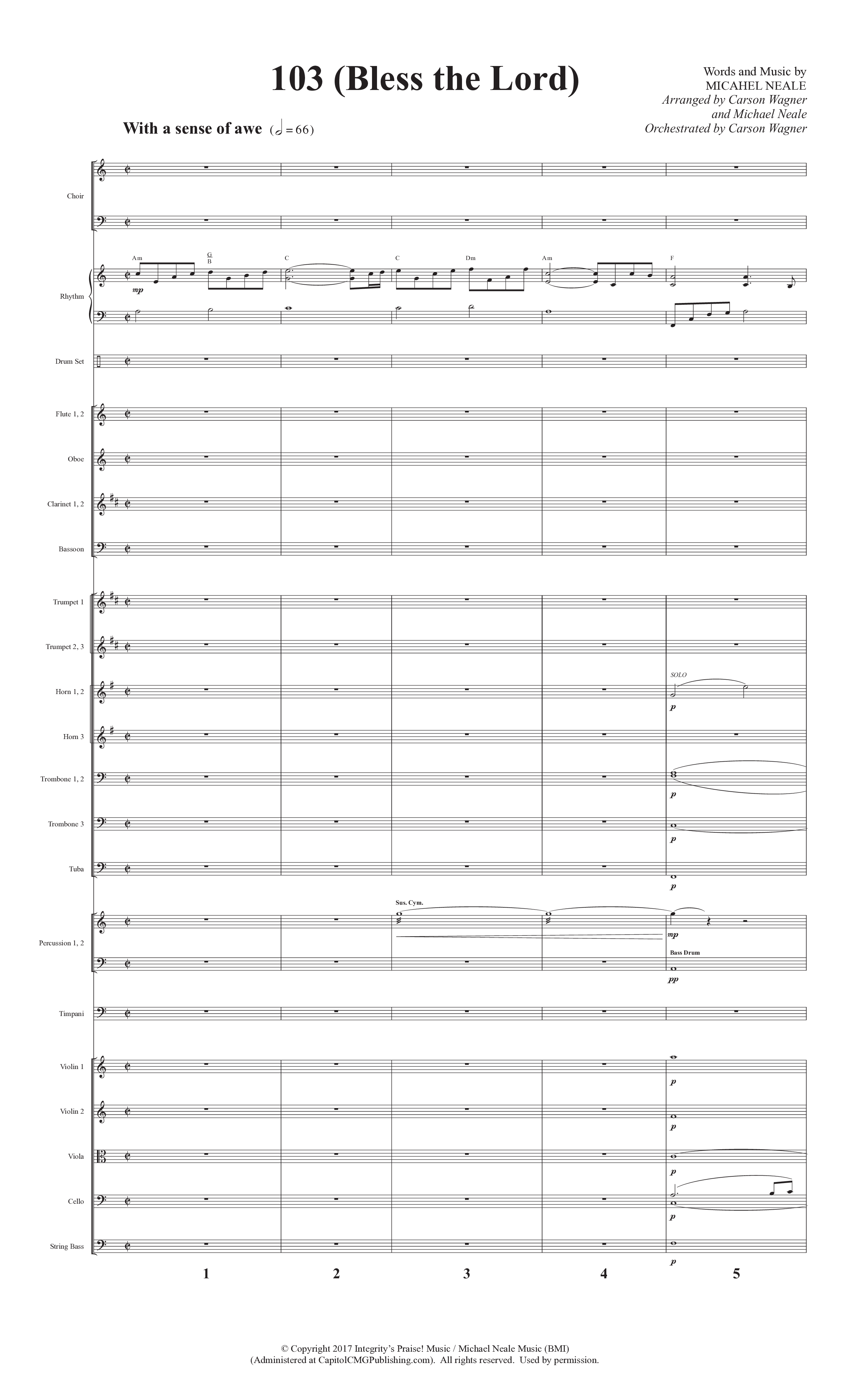 103 (Bless The Lord) (Choral Anthem SATB) Conductor's Score (Prestonwood Worship / Prestonwood Choir / Arr. Michael Neale / Orch. Carson Wagner)