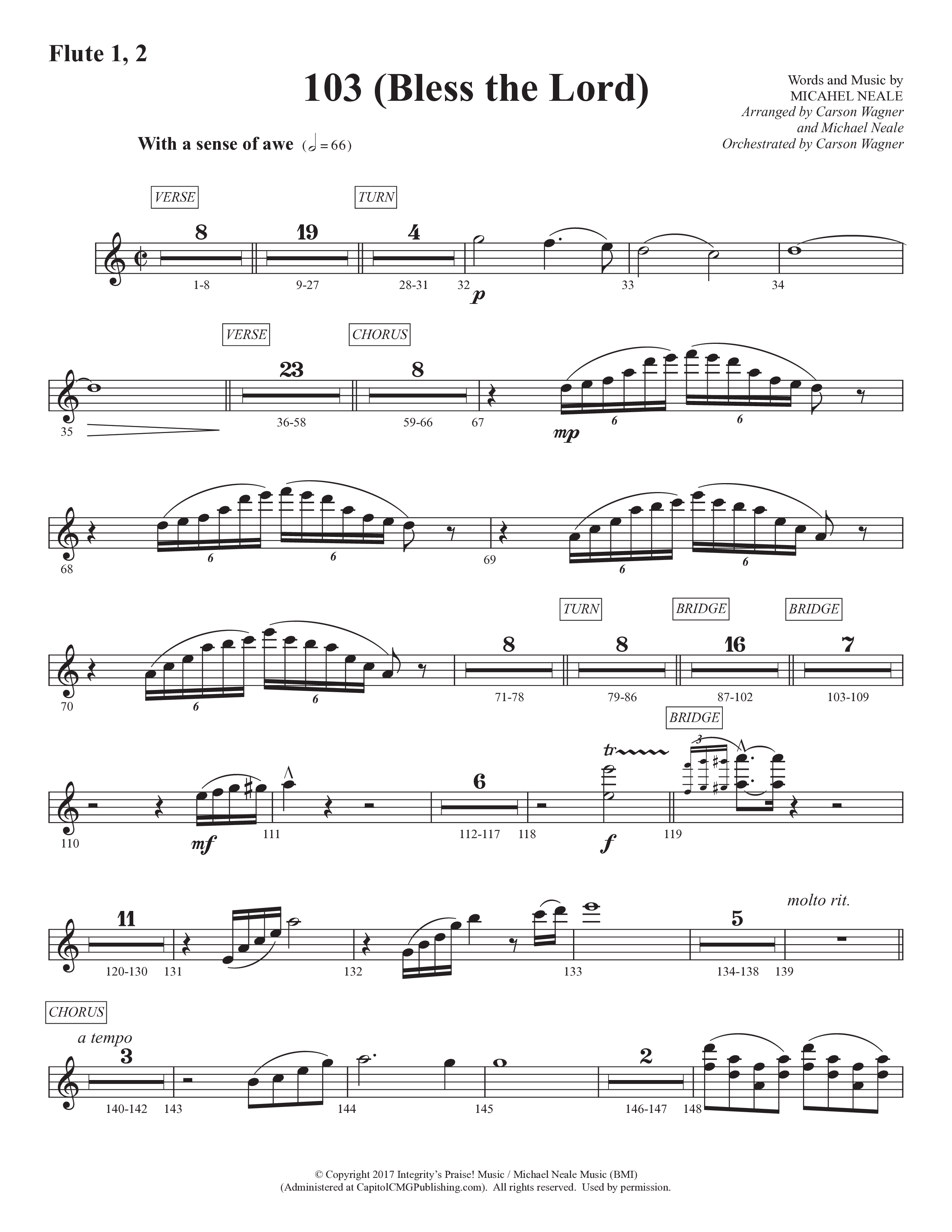 103 (Bless The Lord) (Choral Anthem SATB) Flute 1/2 (Prestonwood Worship / Prestonwood Choir / Arr. Michael Neale / Orch. Carson Wagner)