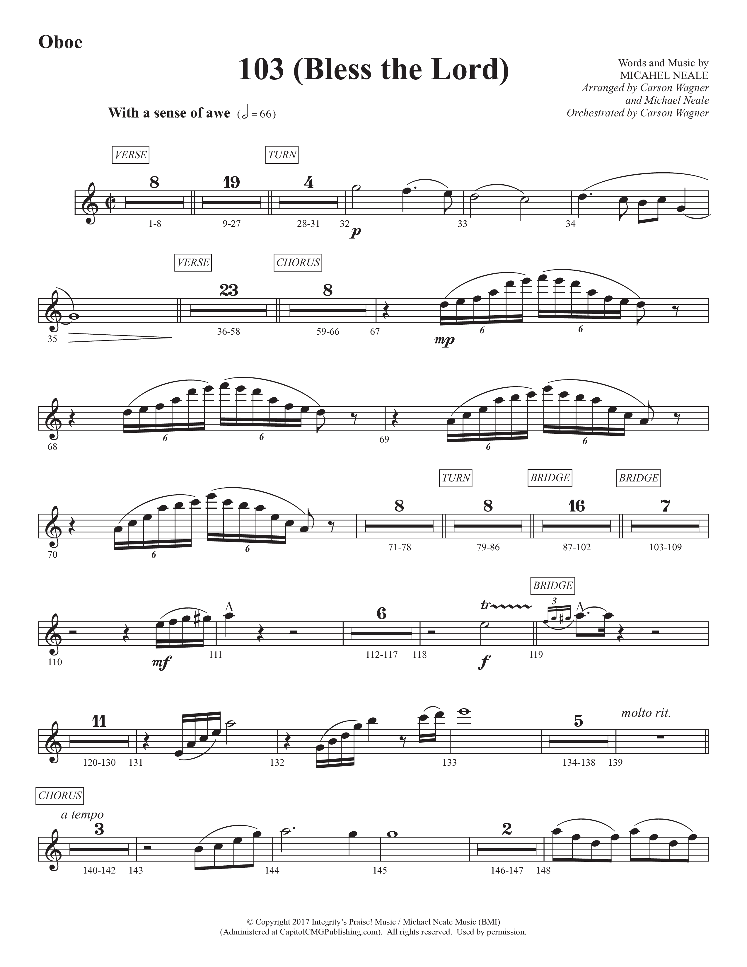 103 (Bless The Lord) (Choral Anthem SATB) Oboe (Prestonwood Worship / Prestonwood Choir / Arr. Michael Neale / Orch. Carson Wagner)