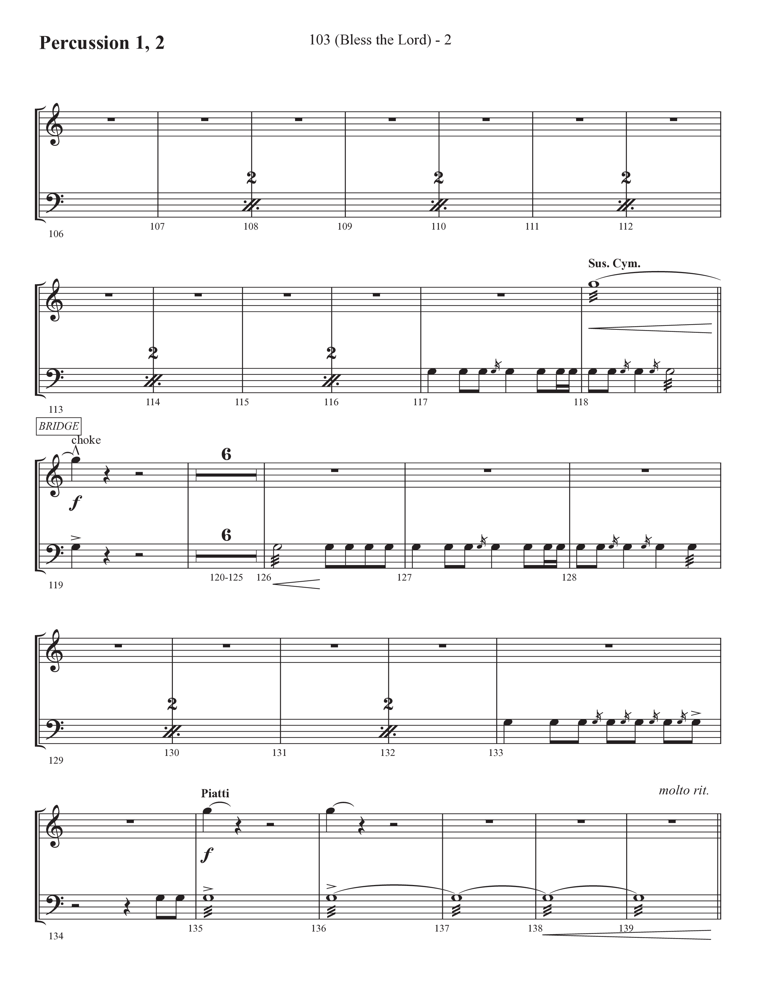 103 (Bless The Lord) (Choral Anthem SATB) Percussion 1/2 (Prestonwood Worship / Prestonwood Choir / Arr. Michael Neale / Orch. Carson Wagner)