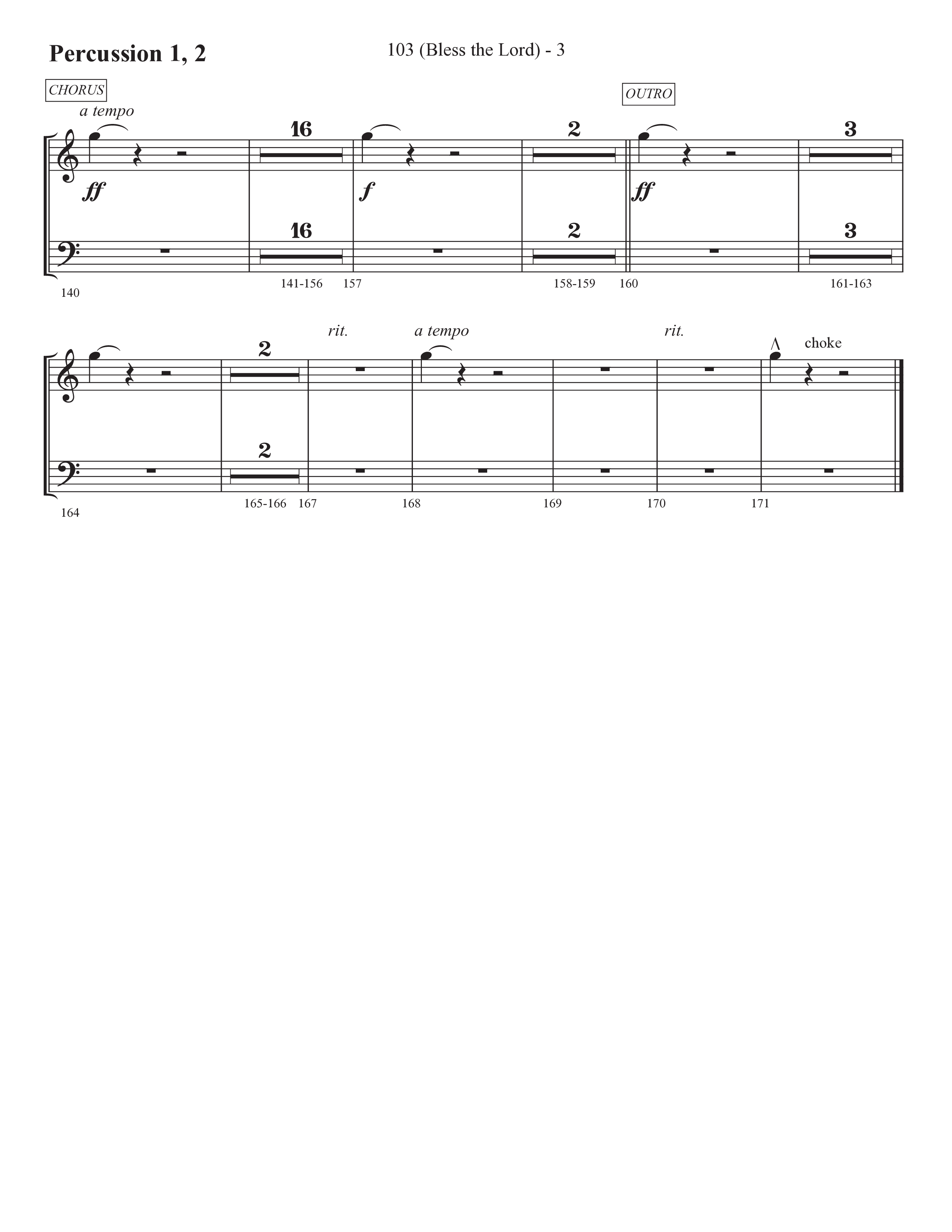103 (Bless The Lord) (Choral Anthem SATB) Percussion 1/2 (Prestonwood Worship / Prestonwood Choir / Arr. Michael Neale / Orch. Carson Wagner)