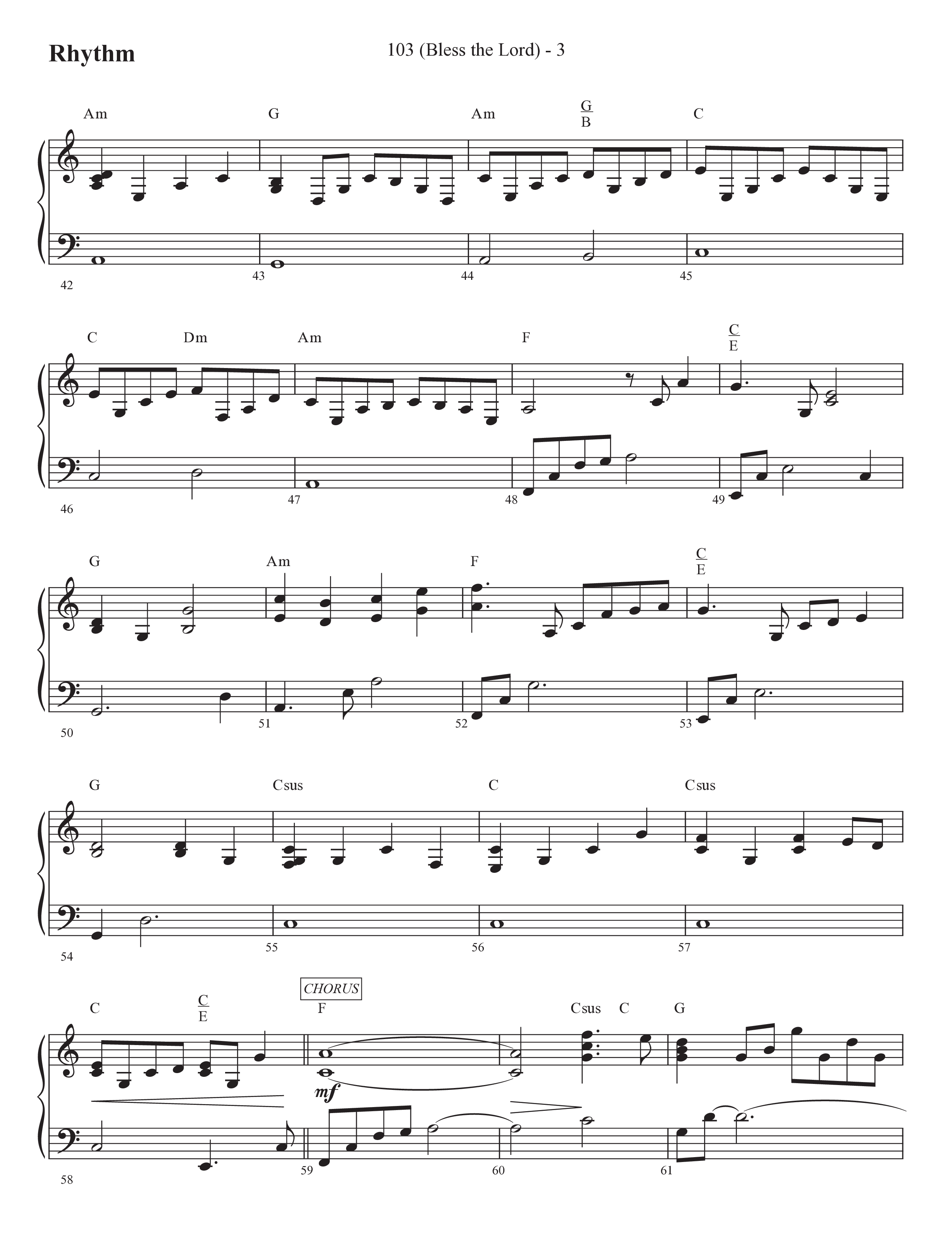 103 (Bless The Lord) (Choral Anthem SATB) Rhythm Chart (Prestonwood Worship / Prestonwood Choir / Arr. Michael Neale / Orch. Carson Wagner)