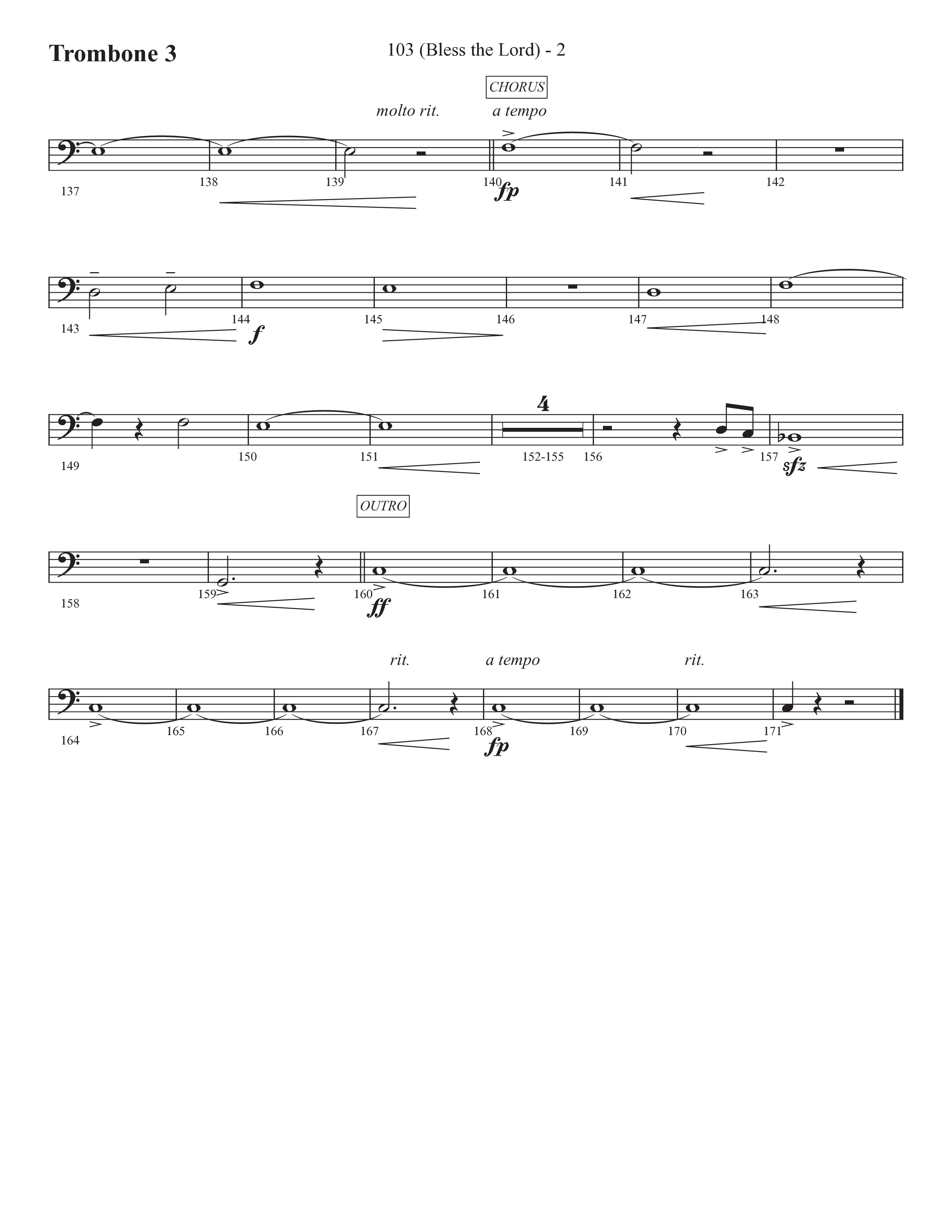 103 (Bless The Lord) (Choral Anthem SATB) Trombone 3 (Prestonwood Worship / Prestonwood Choir / Arr. Michael Neale / Orch. Carson Wagner)