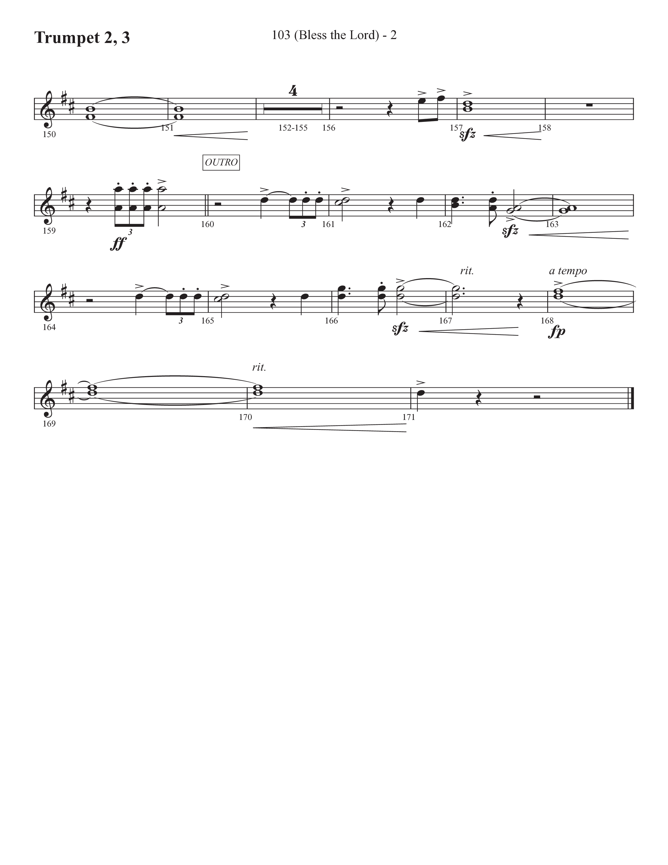 103 (Bless The Lord) (Choral Anthem SATB) Trumpet 2/3 (Prestonwood Worship / Prestonwood Choir / Arr. Michael Neale / Orch. Carson Wagner)