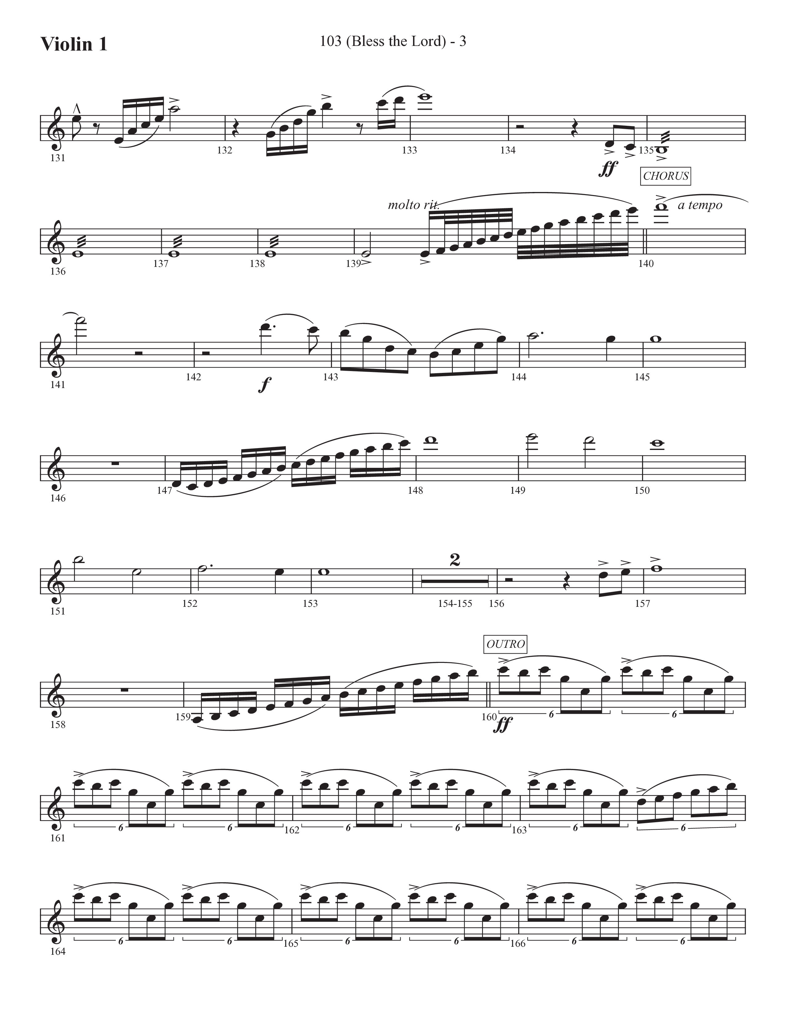 103 (Bless The Lord) (Choral Anthem SATB) Violin 1 (Prestonwood Worship / Prestonwood Choir / Arr. Michael Neale / Orch. Carson Wagner)